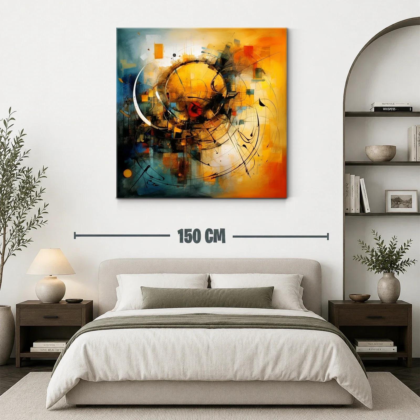 Cuadro abstracto con formas circulares y tonos cálidos y fríos — miniatura 3
