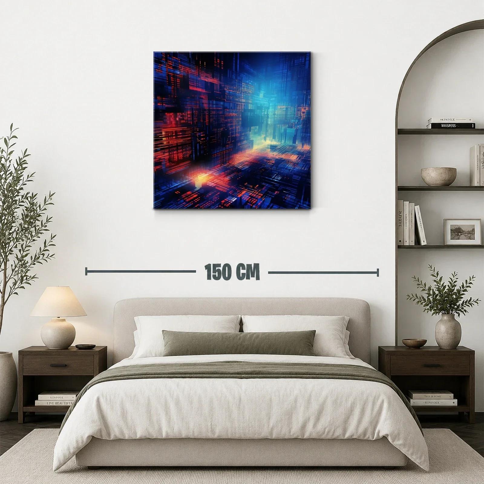Ciudad futurista iluminada con líneas digitales y luces cálidas — miniatura 3