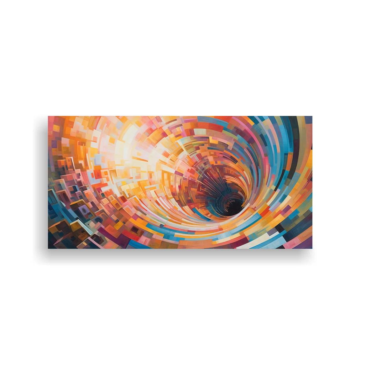 Cuadro vórtice abstracto con núcleo oscuro y bloques geométricos — imagen principal