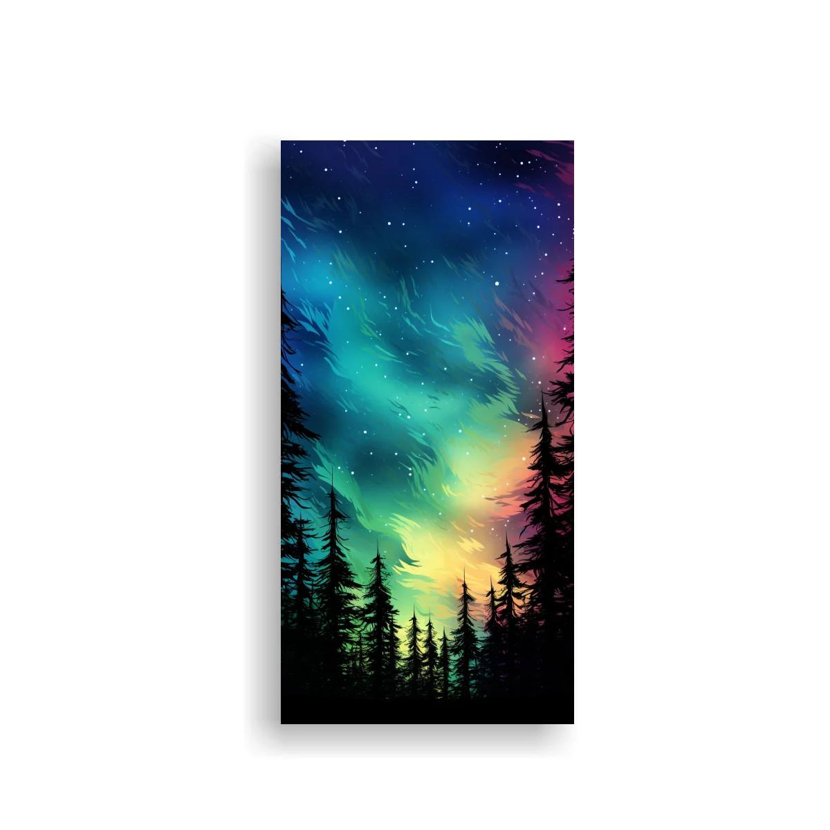 Cuadro aurora boreal sobre bosque de pinos — imagen principal