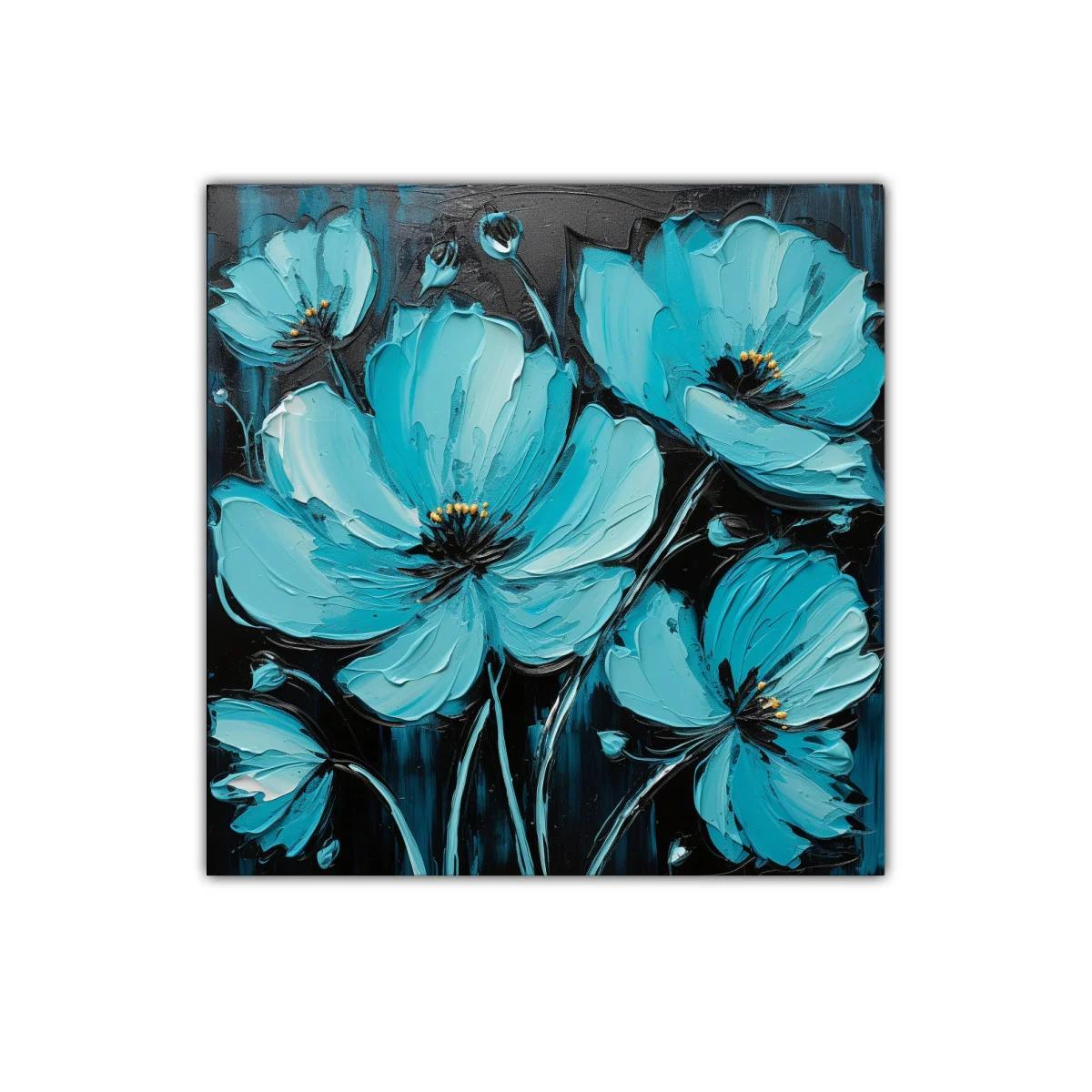 Cuadro decorativo con flores azules vibrantes y elegantes
