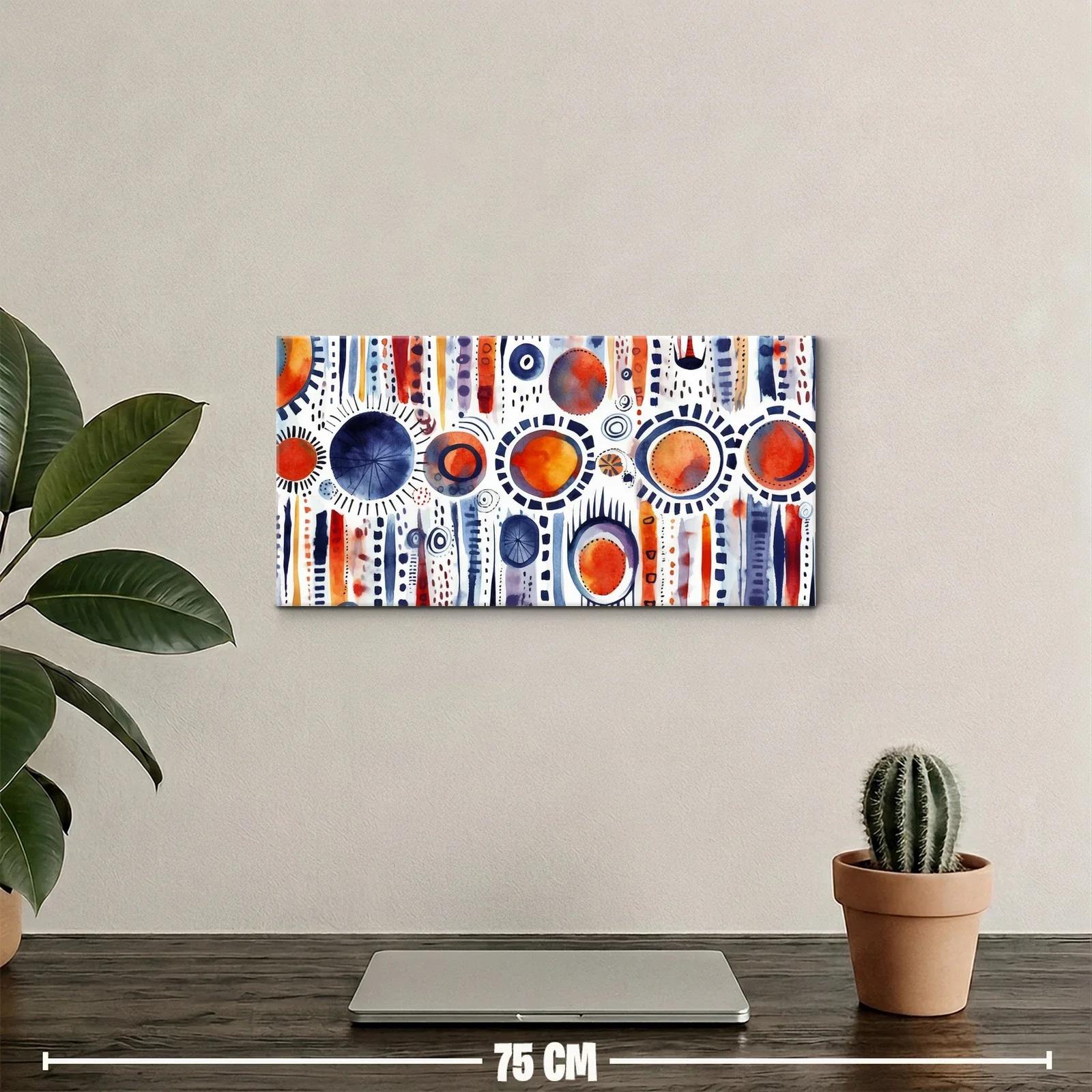 Cuadro círculos abstractos con líneas verticales y anillos — miniatura 2