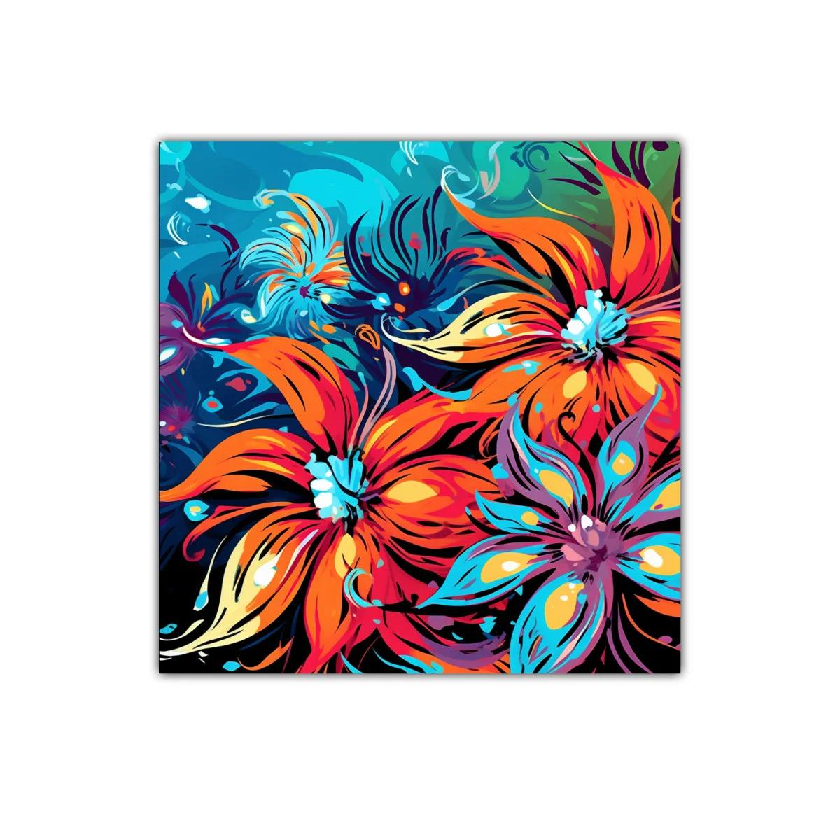 Flores vibrantes en composición abstracta y colorida