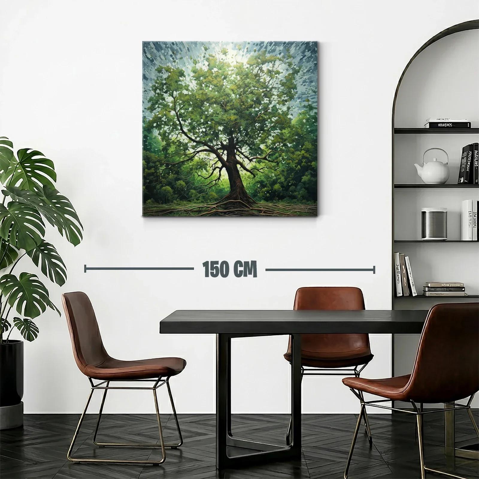 Árbol frondoso iluminado con raíces visibles y cielo radiante — miniatura 2