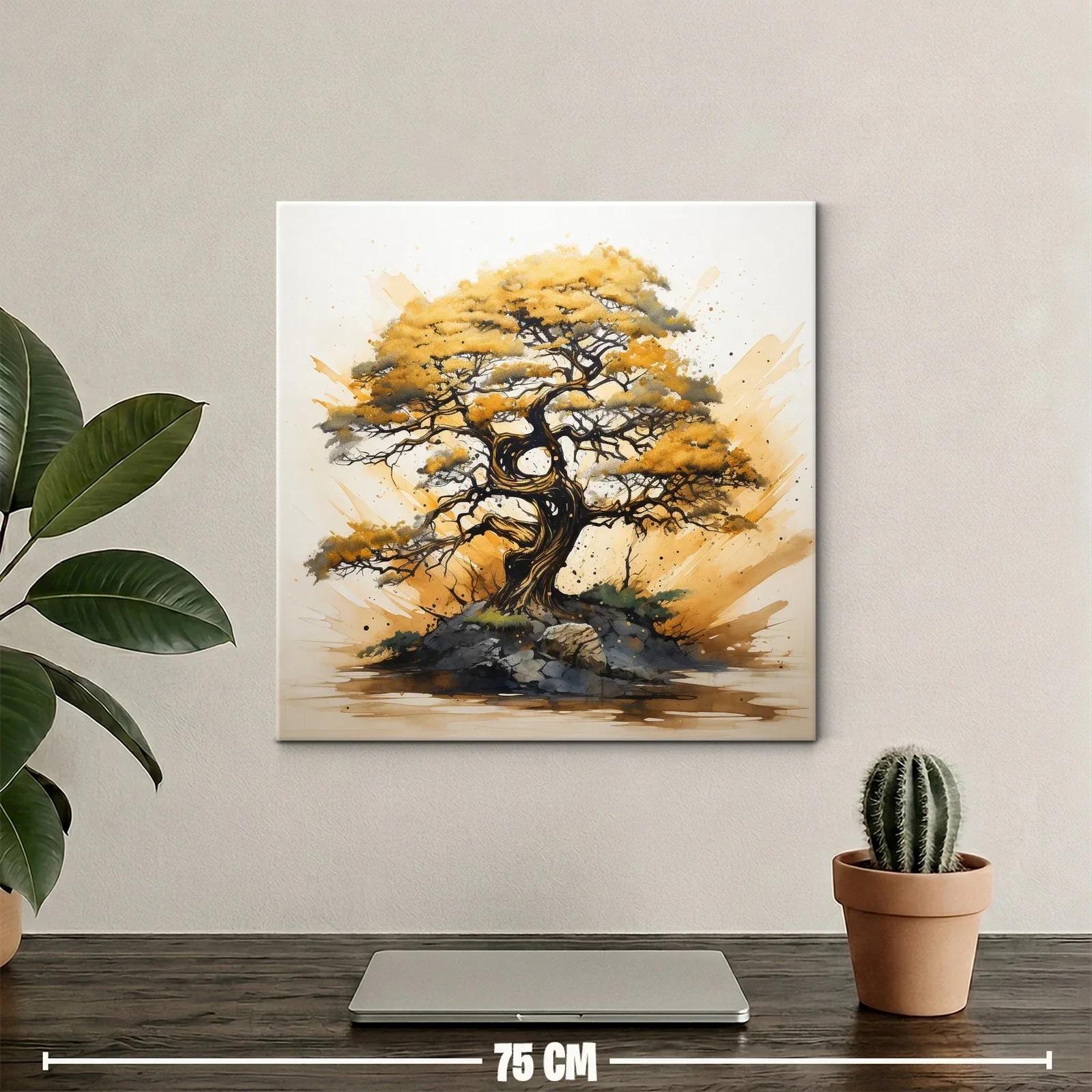 Árbol dorado entre rocas con ambiente natural y sereno — miniatura 2
