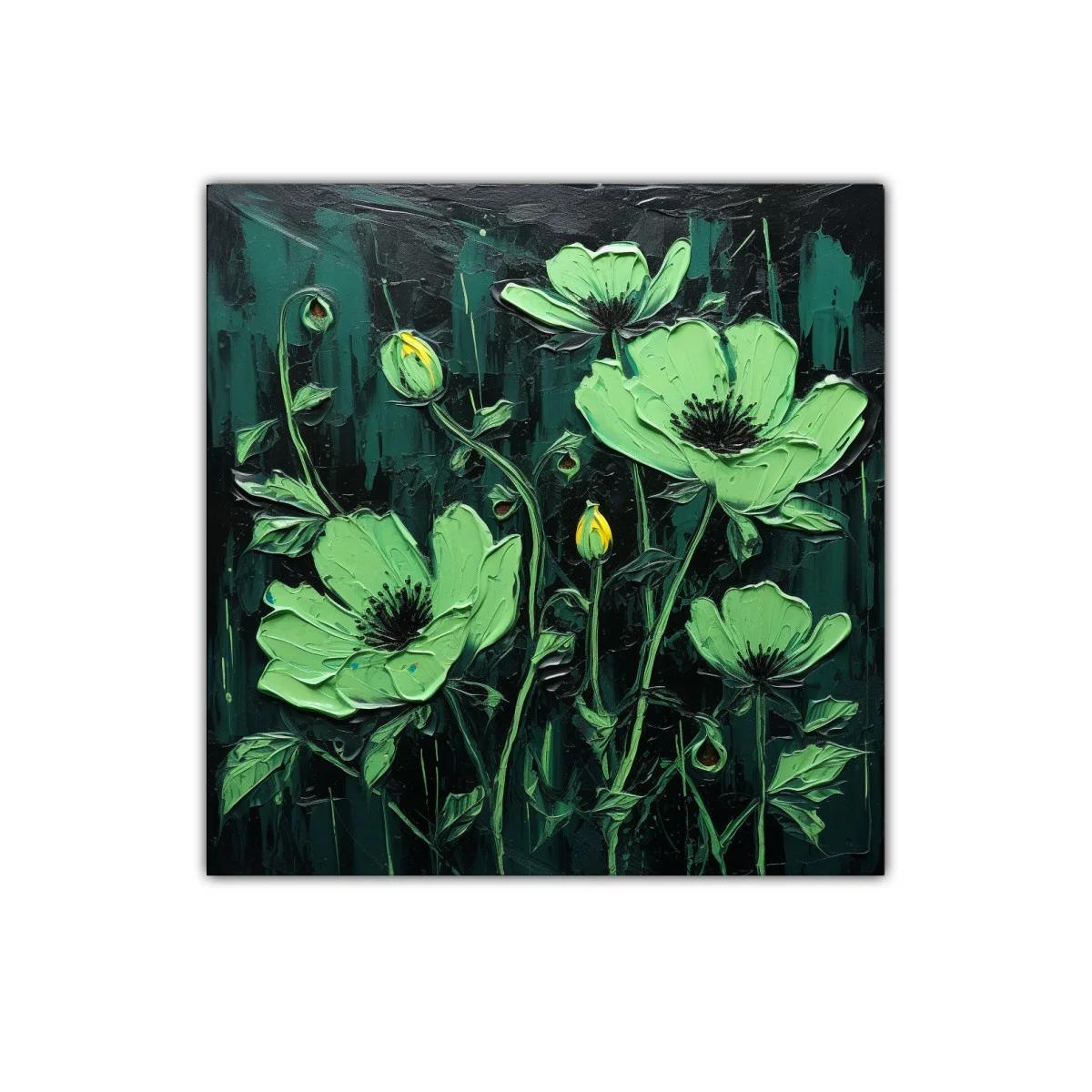 Flores verdes vibrantes sobre fondo oscuro para decoración