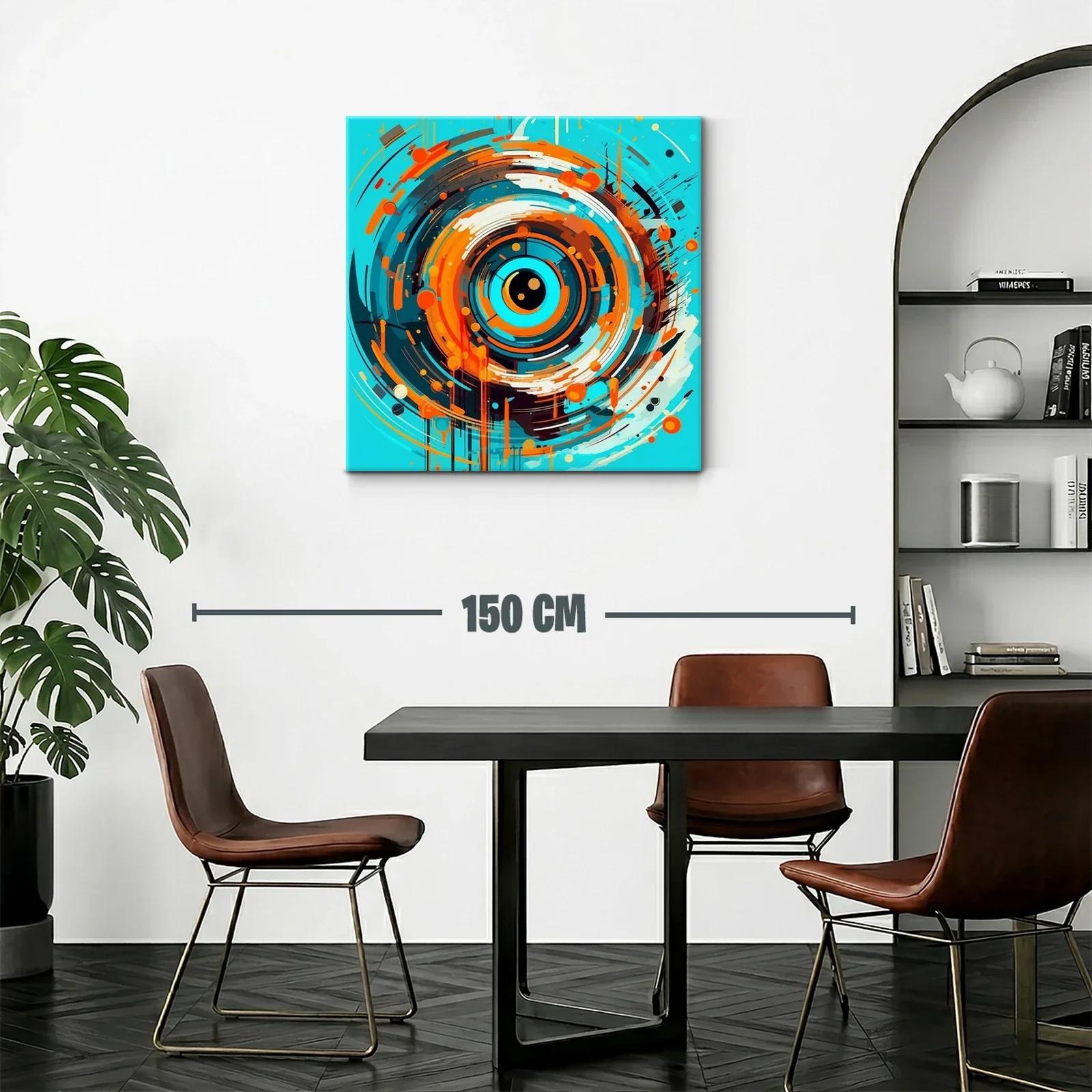 Cuadro abstracto con espiral dinámica en tonos azul y naranja — miniatura 2