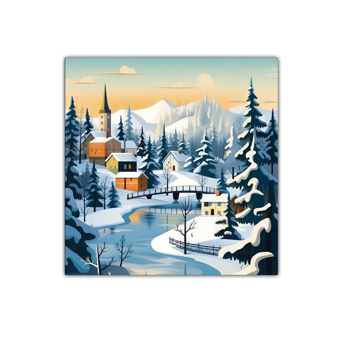 Paisaje invernal con puente y casas de montaña — imagen principal