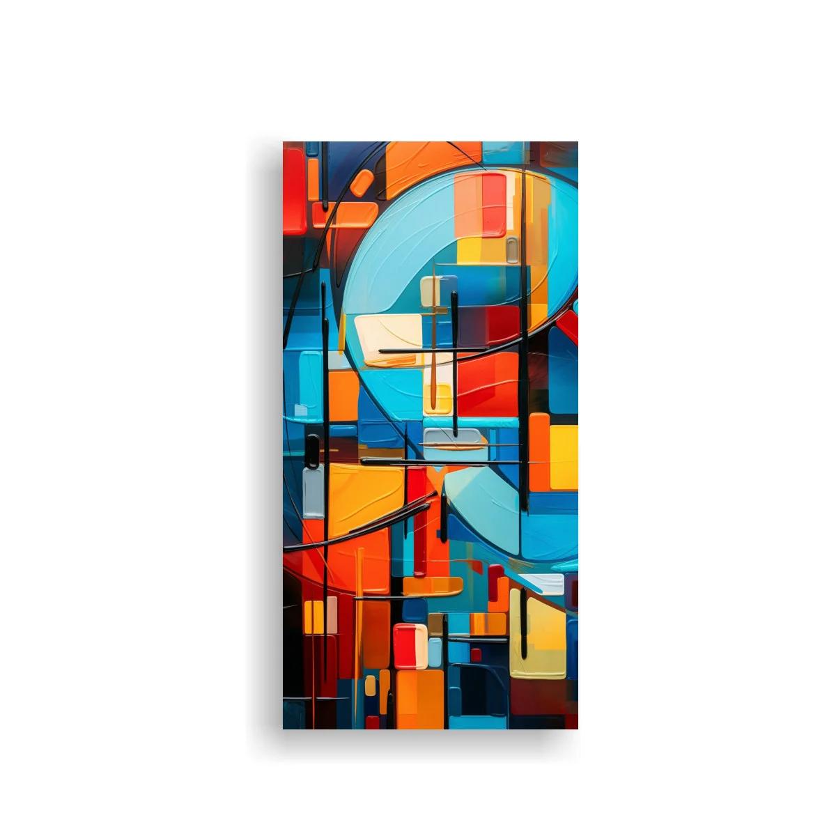 Cuadro abstracción geométrica con curvas azules y rectángulos