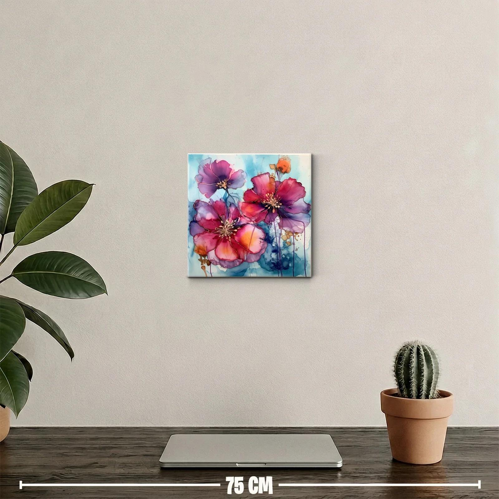 Cuadro decorativo flores vibrantes con tonos morados y rojos — miniatura 2