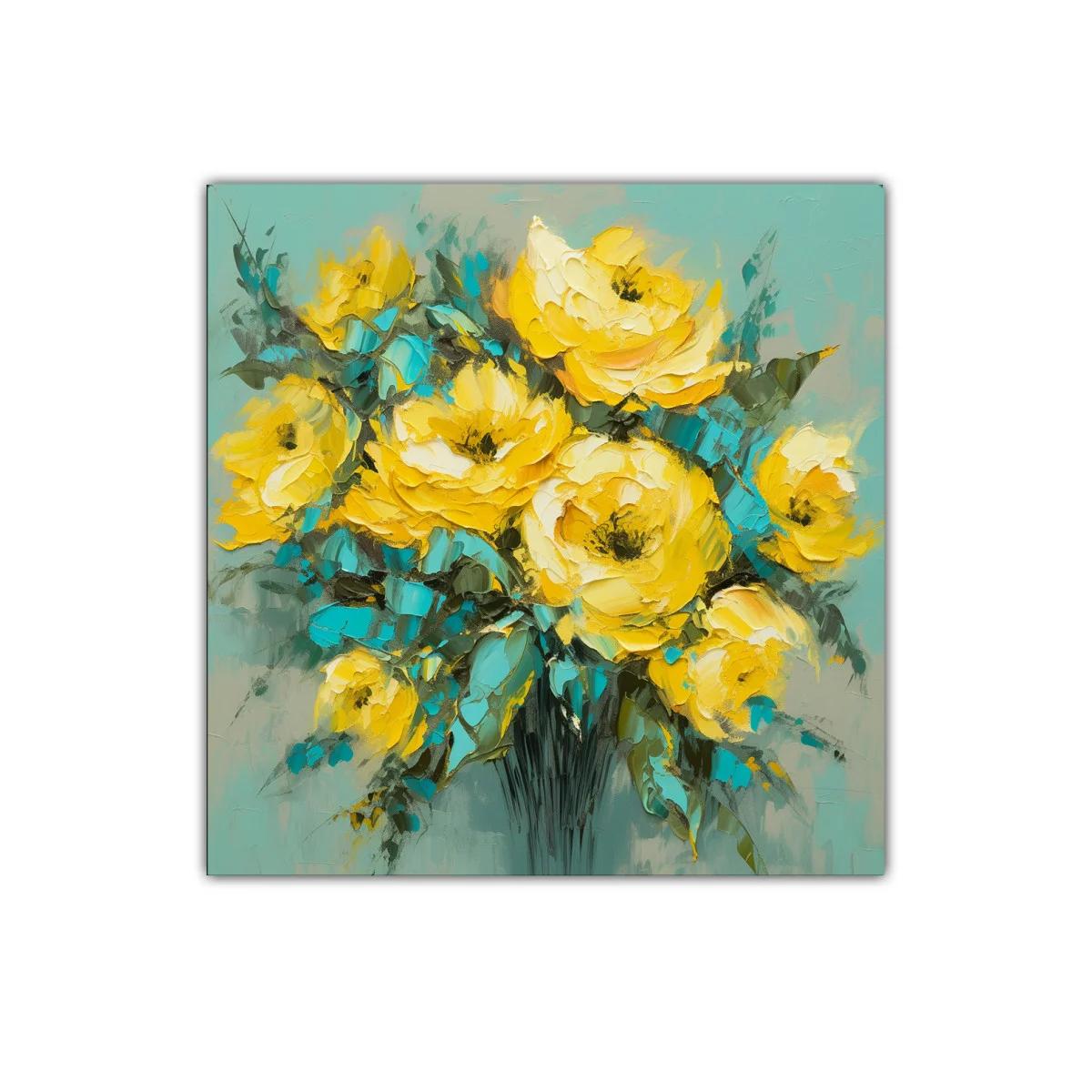 Ramo vibrante de flores amarillas y hojas turquesa — imagen principal