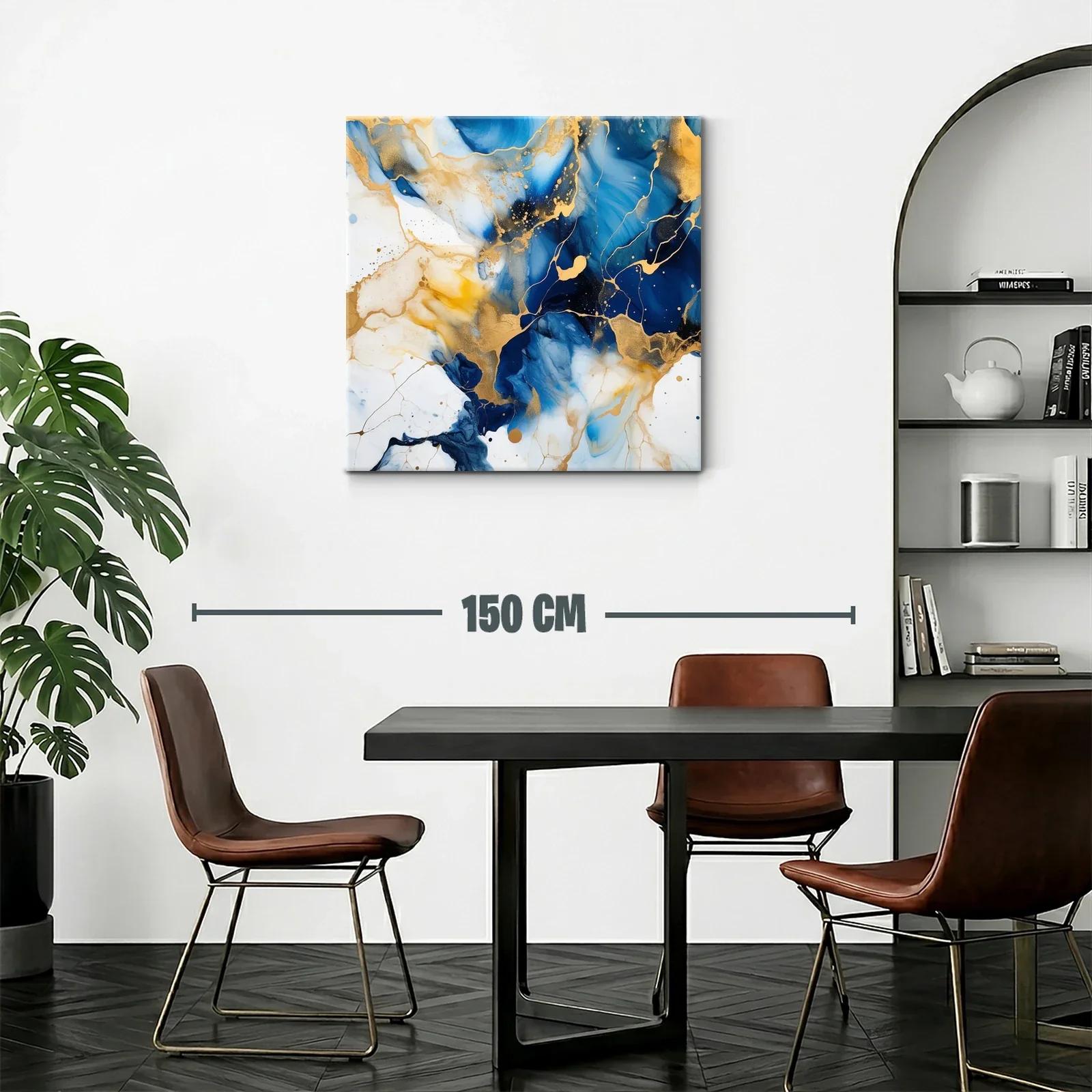 Cuadro abstracto con tonos azul y dorado brillante — miniatura 2