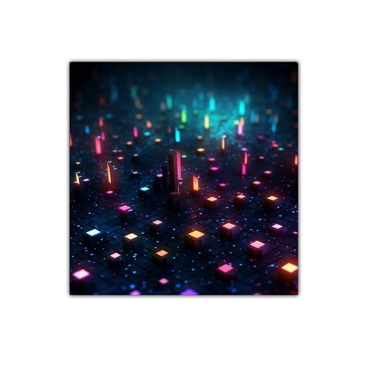 Cuadro abstracto luces de neón sobre fondo oscuro — imagen principal