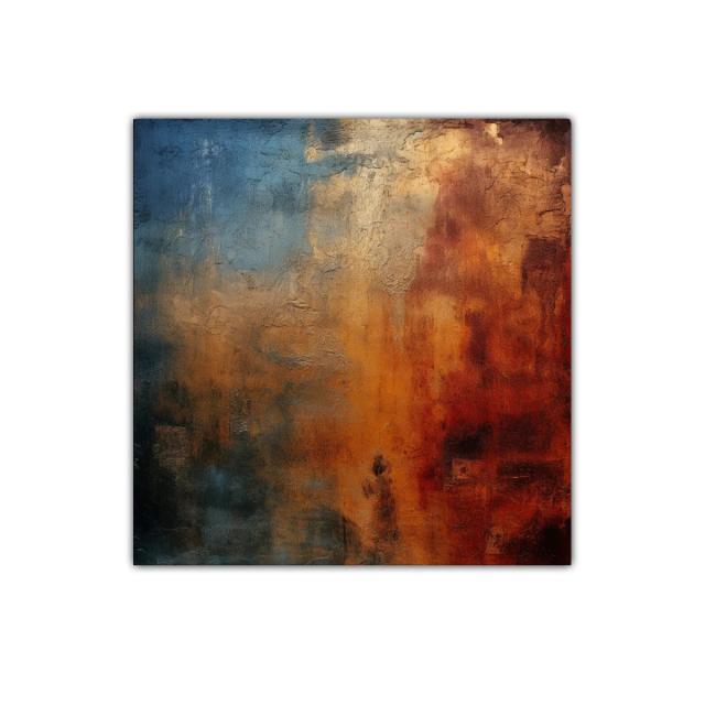 Cuadro abstracto con textura y colores cálidos y fríos
