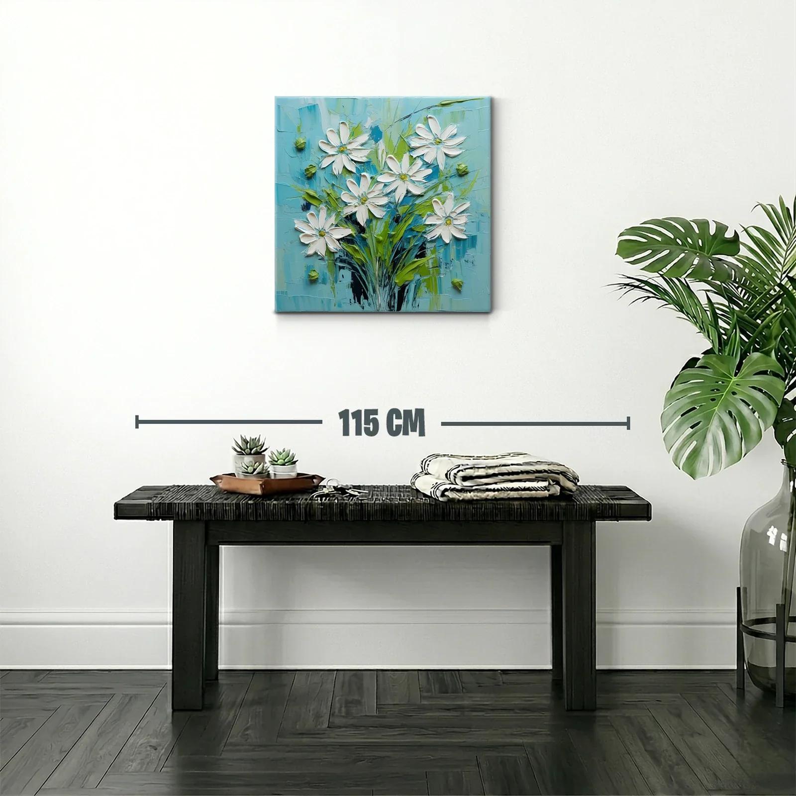 Cuadro floral con margaritas en tonos azul y verde — miniatura 2