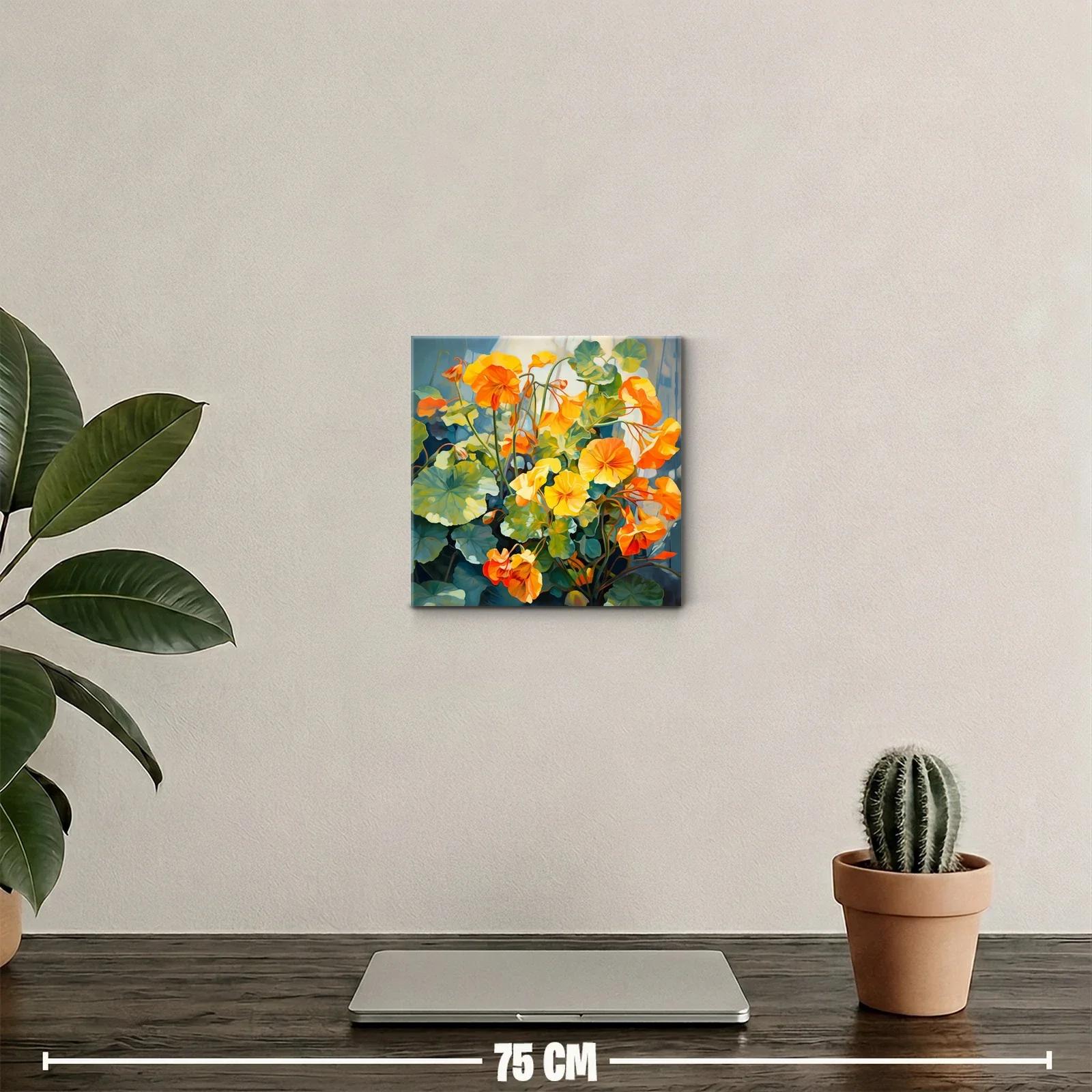 Cuadro decorativo con flores vibrantes en tonos naranjas y verdes — miniatura 2