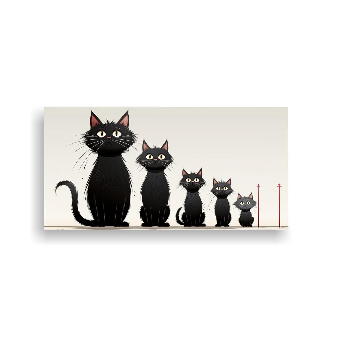 Cuadro familia de gatos negros con marcas rojas de altura
