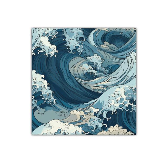 Cuadro de olas dinámicas con tonos azules y crema