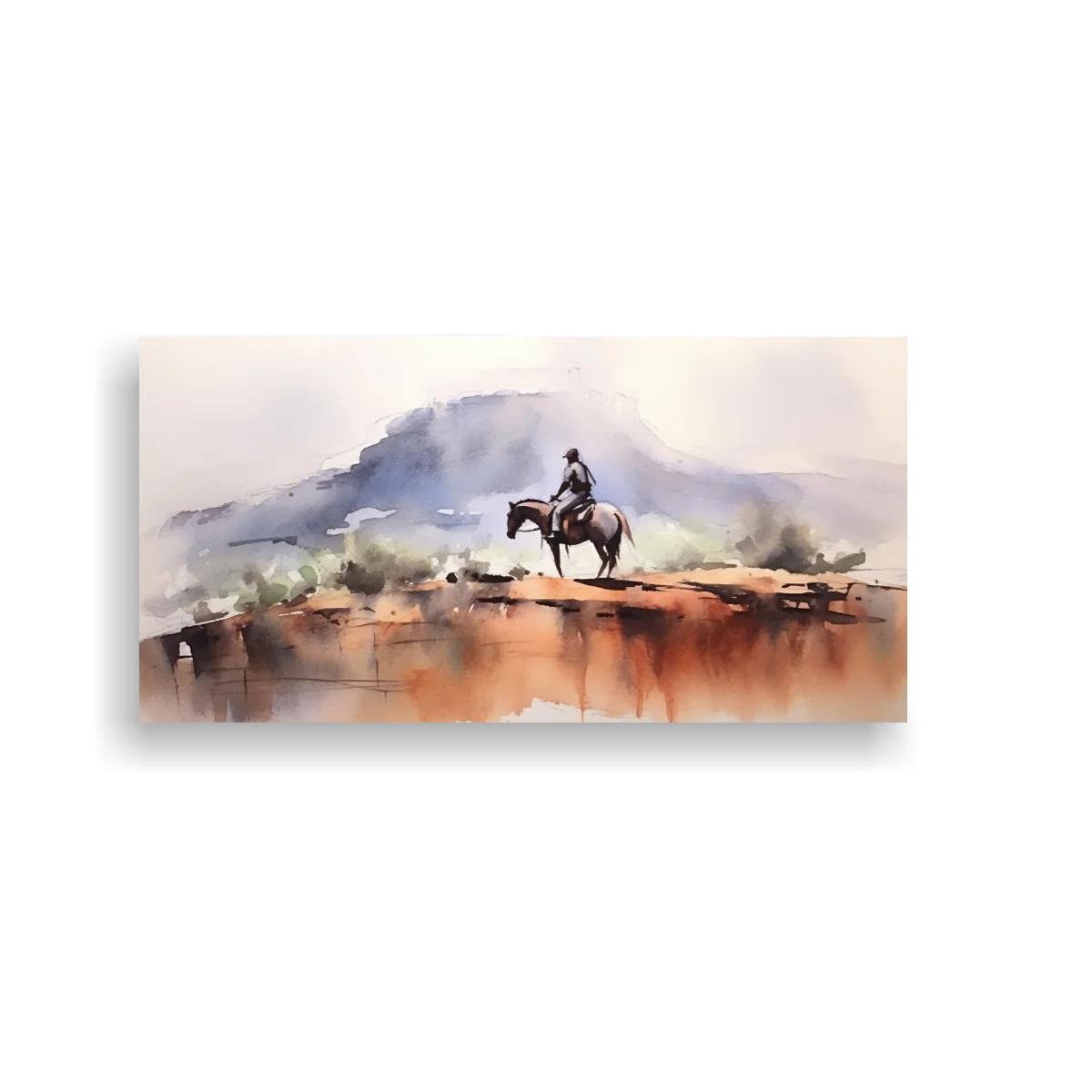 Cuadro jinete a caballo sobre franja de tierra