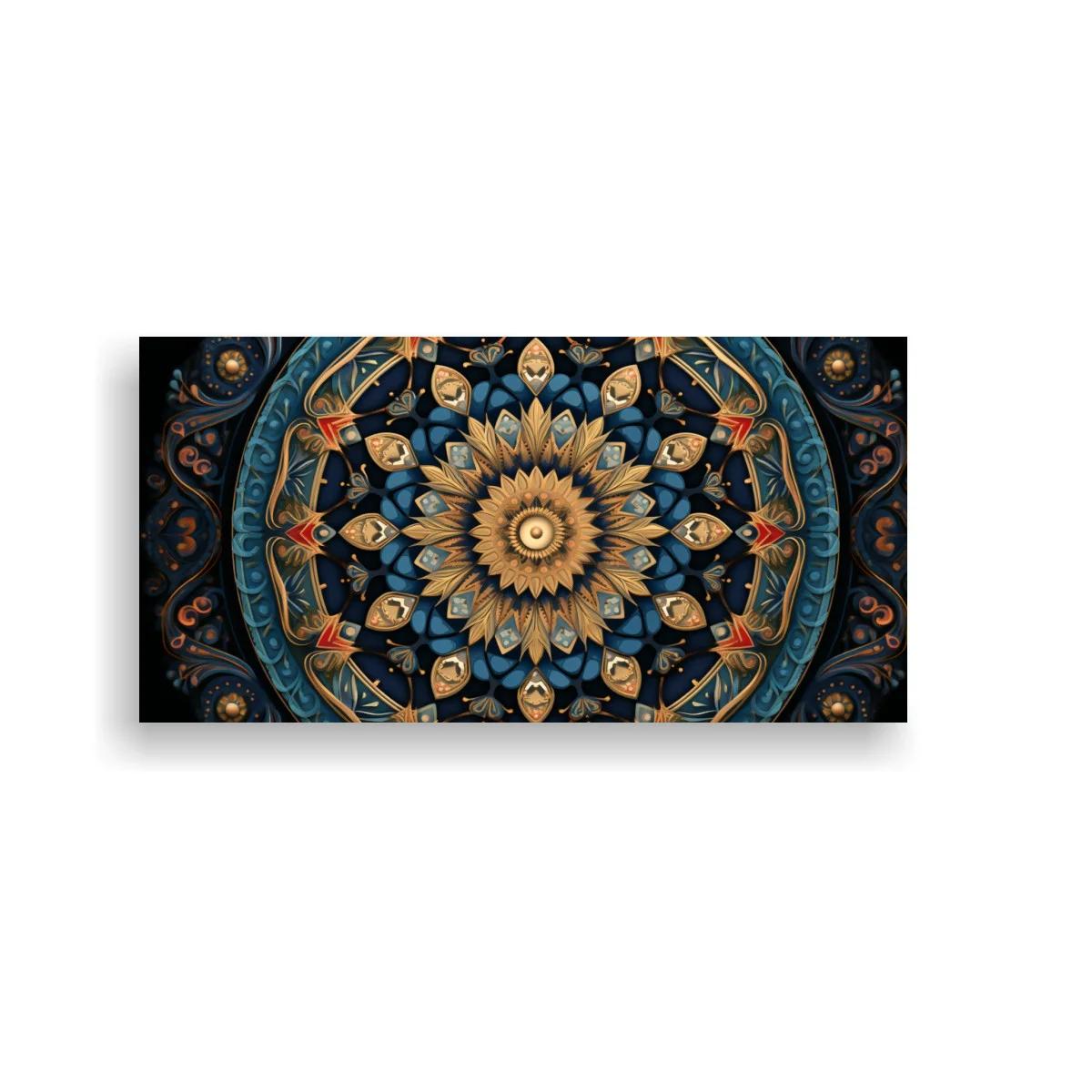 Cuadro mandala floral con detalles dorados y acentos rojos