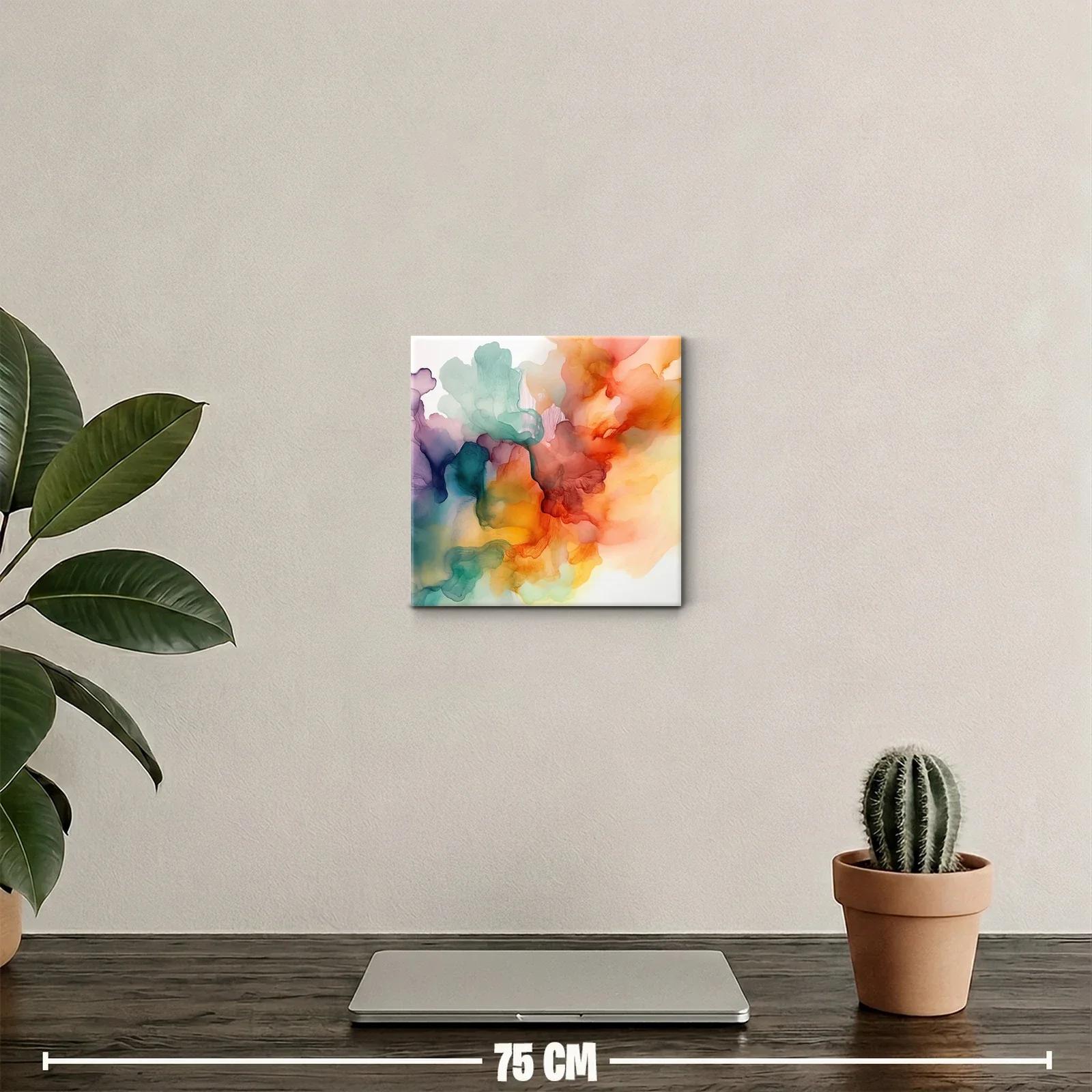 Cuadro abstracto con tonos cálidos y fríos en movimiento — miniatura 2