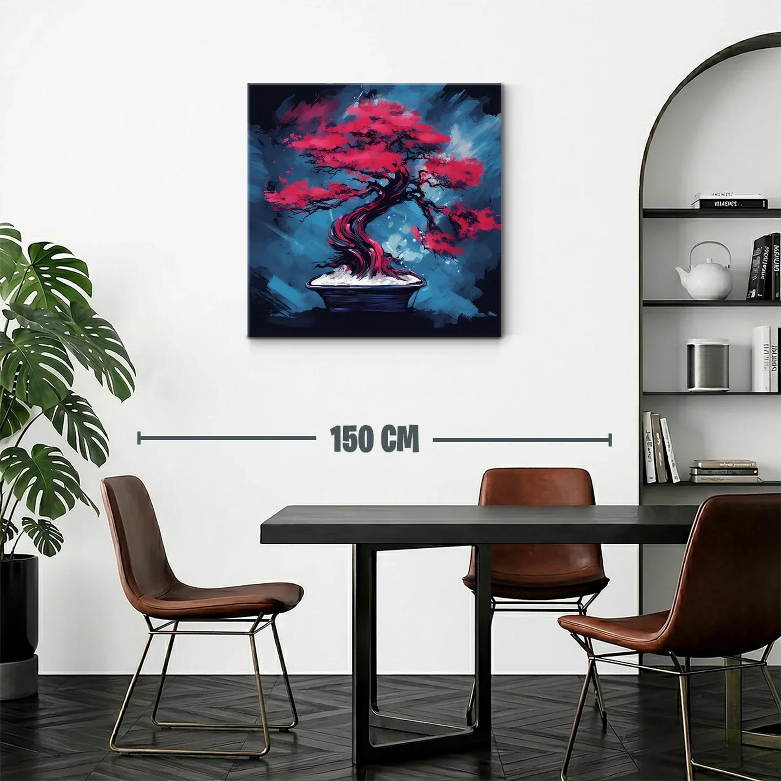 Árbol bonsái rojo intenso sobre fondo azul vibrante — miniatura 2