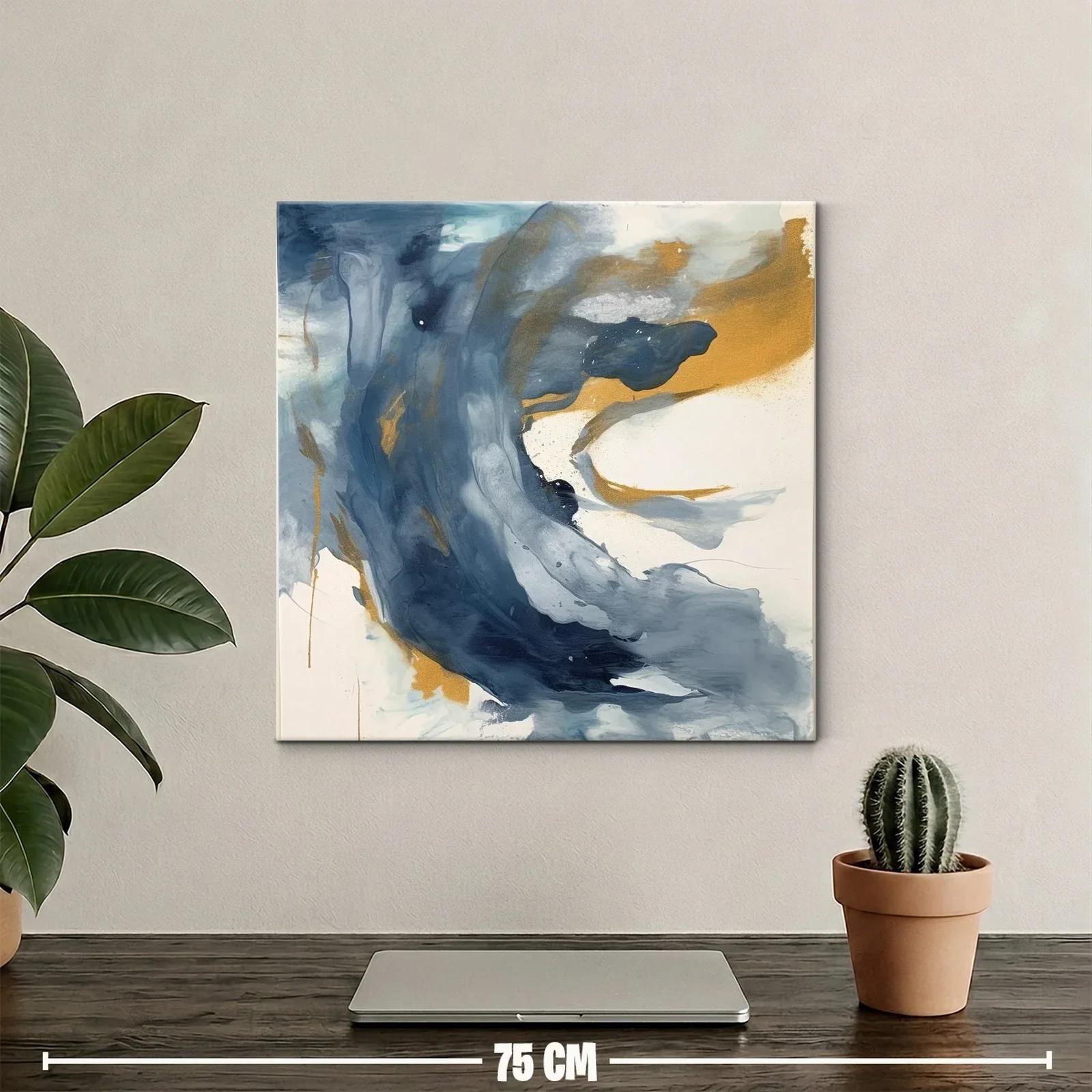 Cuadro abstracto con tonos azules y dorados vibrantes — miniatura 2