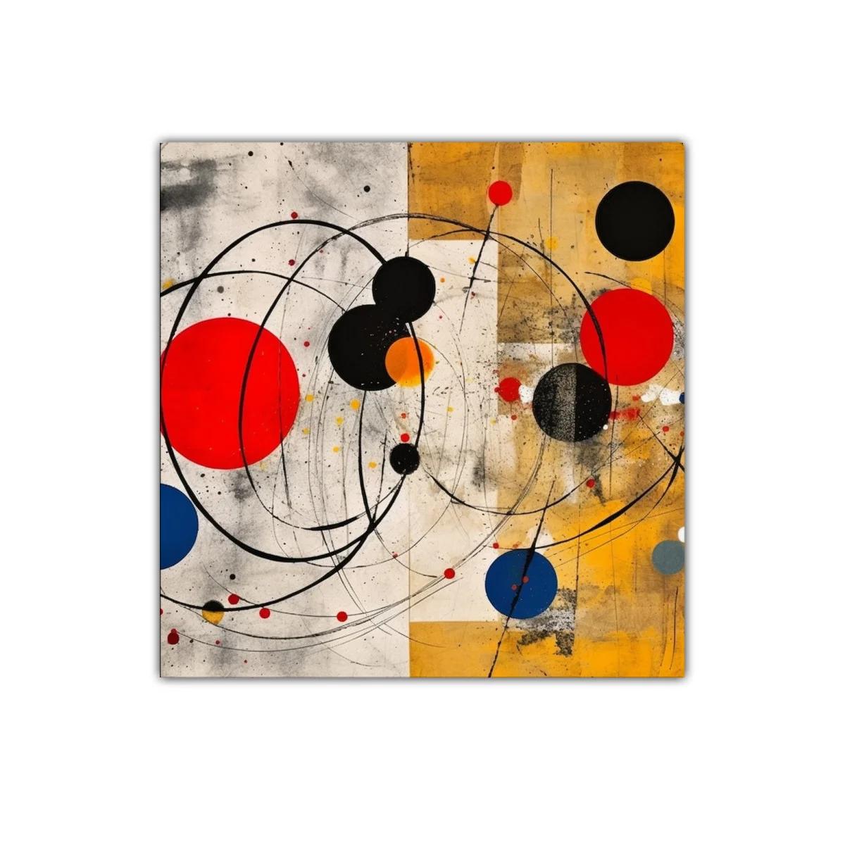 Cuadro decorativo abstracto con círculos y líneas dinámicas