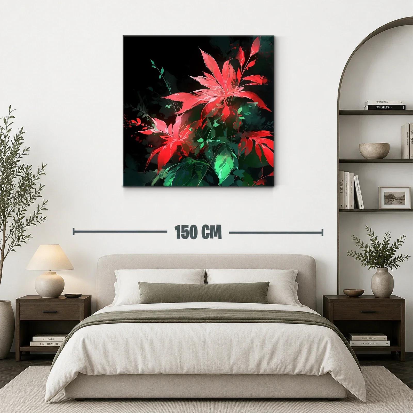 Vibrantes flores rojas con hojas verdes sobre fondo oscuro — miniatura 3