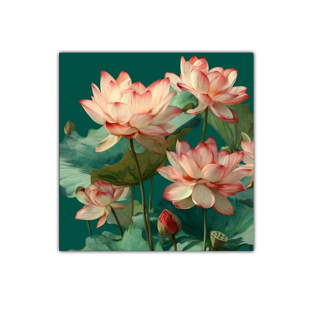 Flores de loto en tonos suaves sobre fondo verde