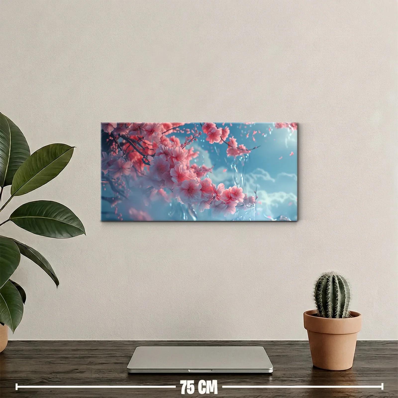 Cuadro flores de cerezo rosadas con cielo celeste — miniatura 2