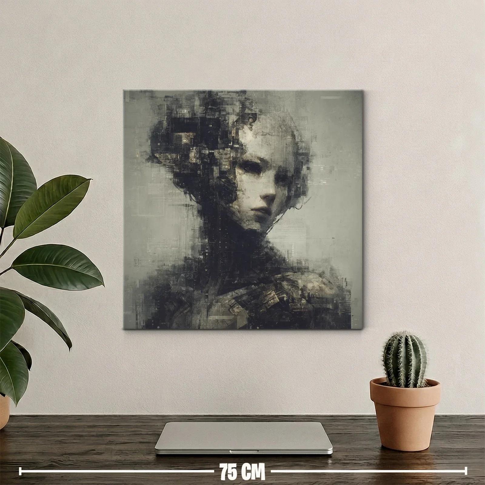 Retrato abstracto en tonos grises con detalles mecánicos — miniatura 2