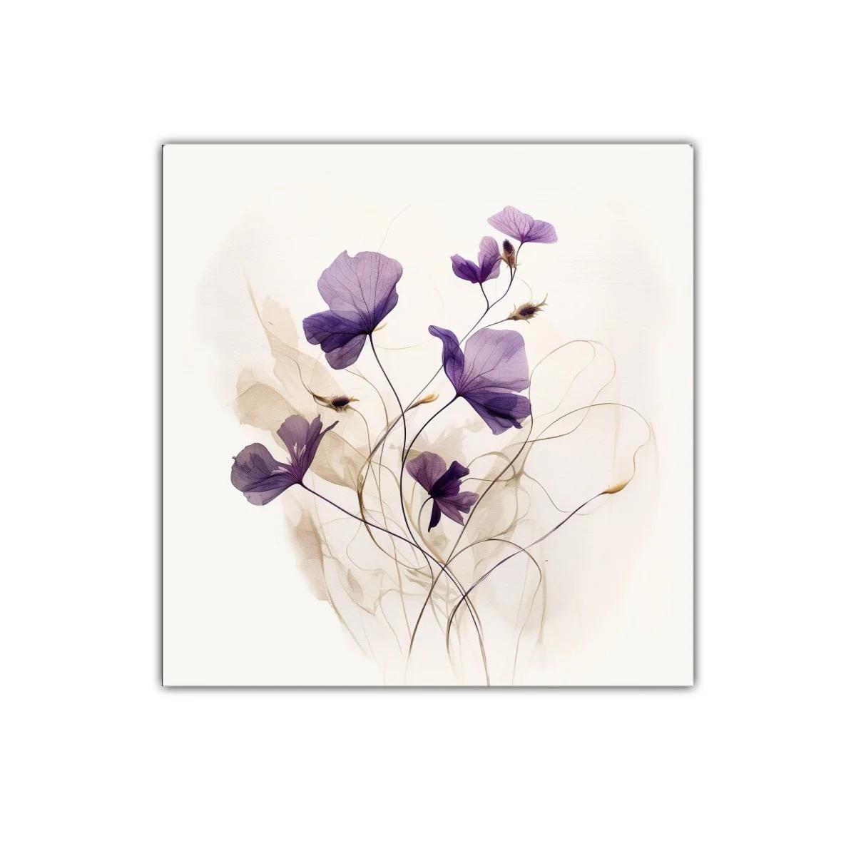 Cuadro decorativo con delicadas flores moradas y líneas suaves — imagen principal