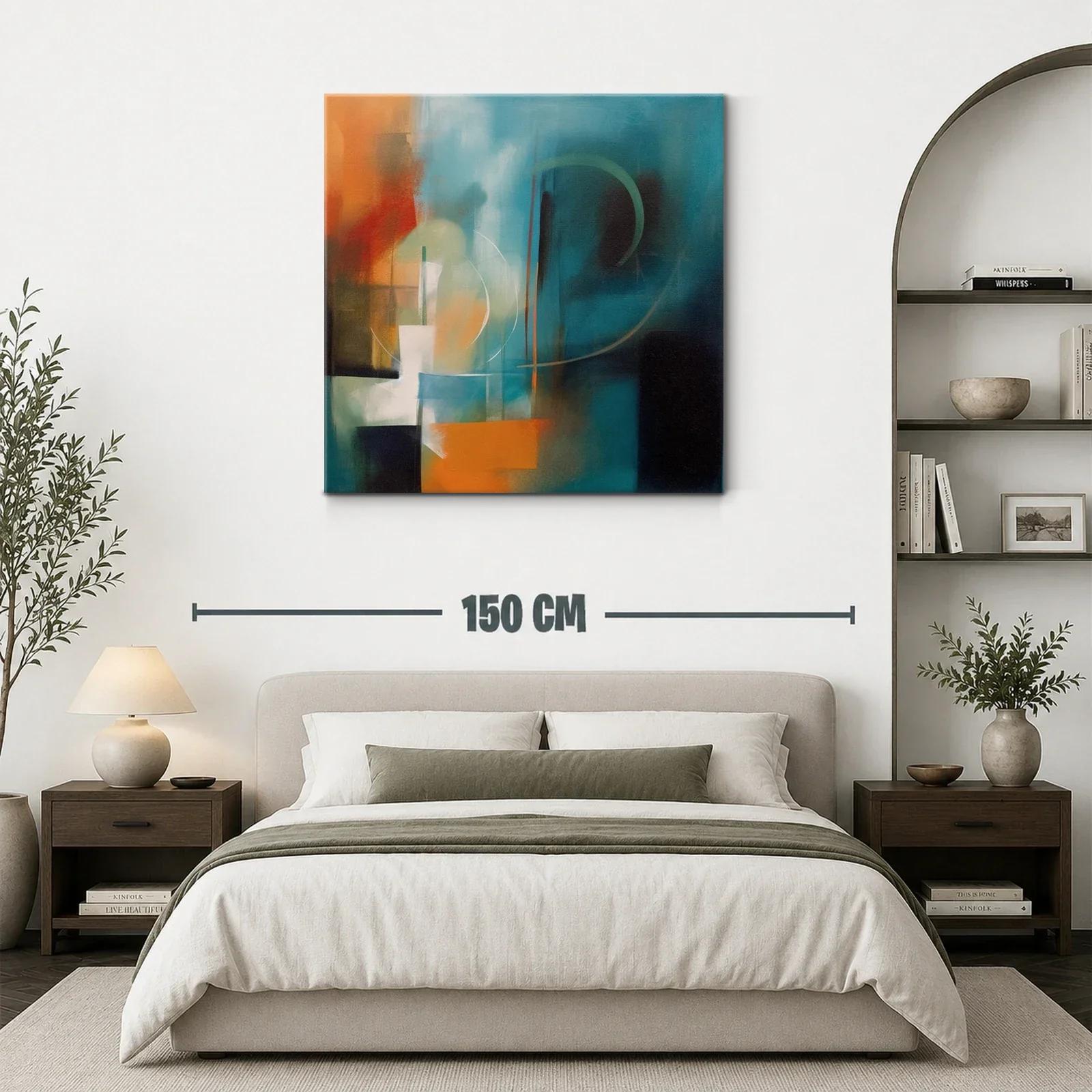 Cuadro abstracto en tonos turquesa y naranja cálido — miniatura 3