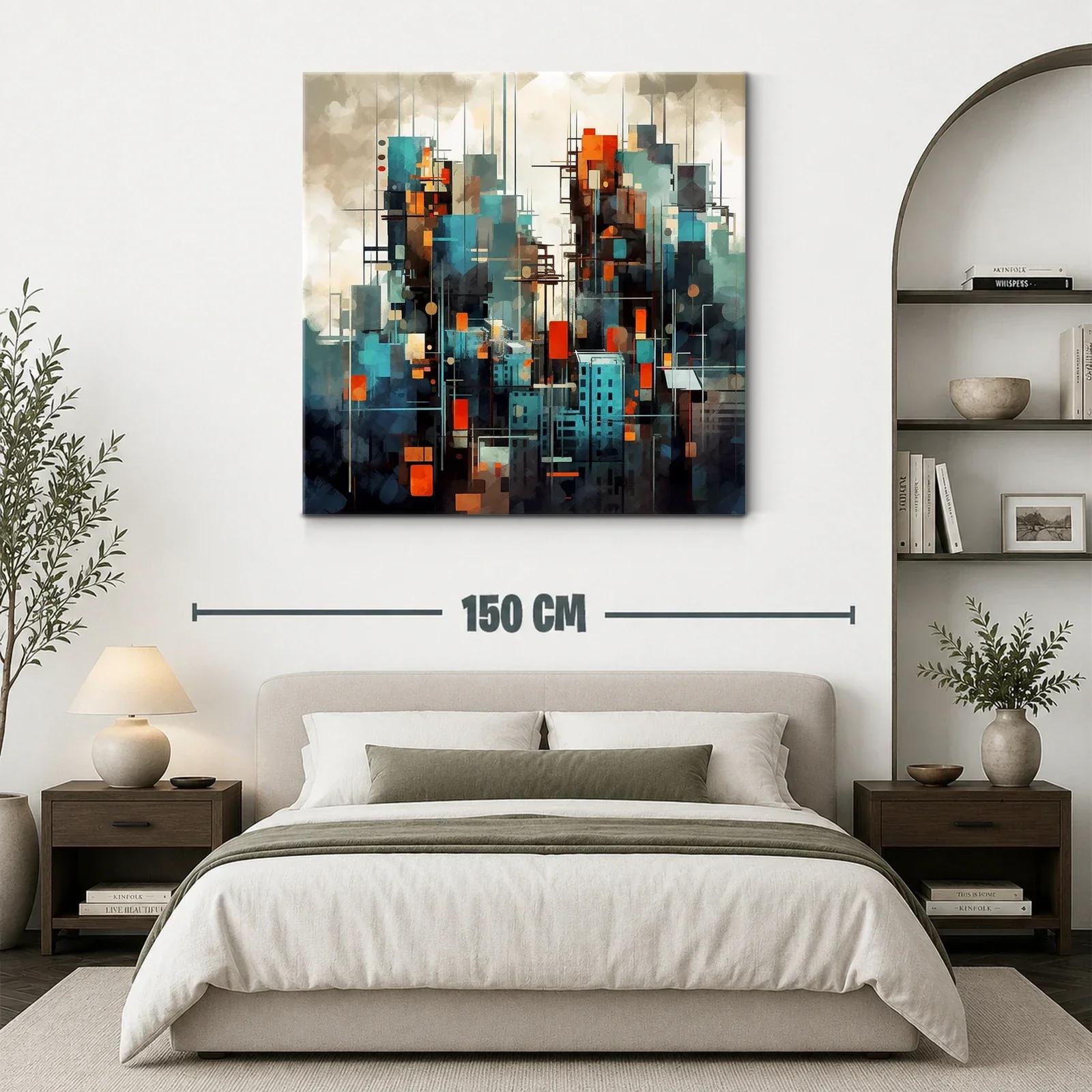 Cuadro abstracto de ciudad moderna con toques vibrantes — miniatura 3