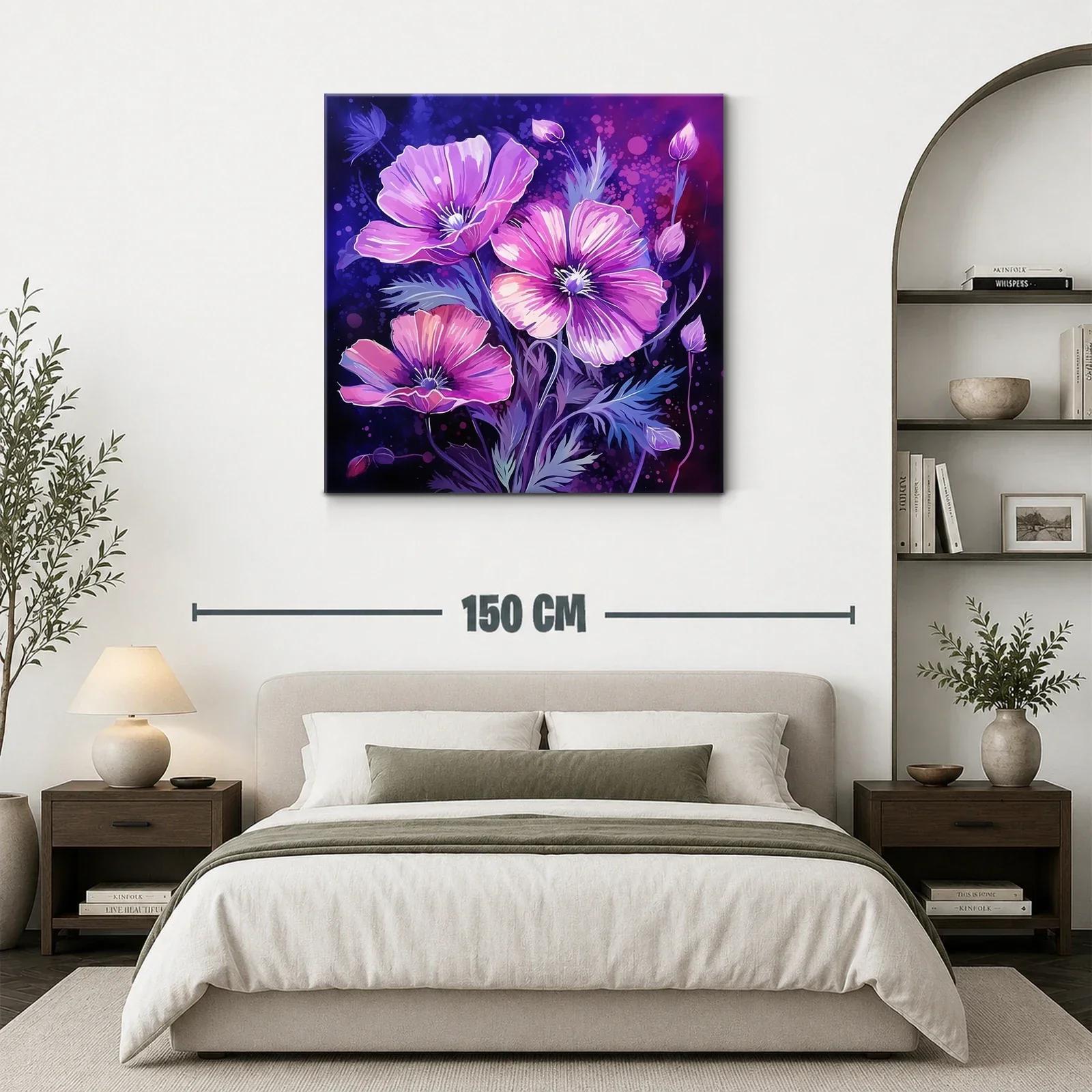 Cuadro floral vibrante con tonos púrpura y rosa — miniatura 3
