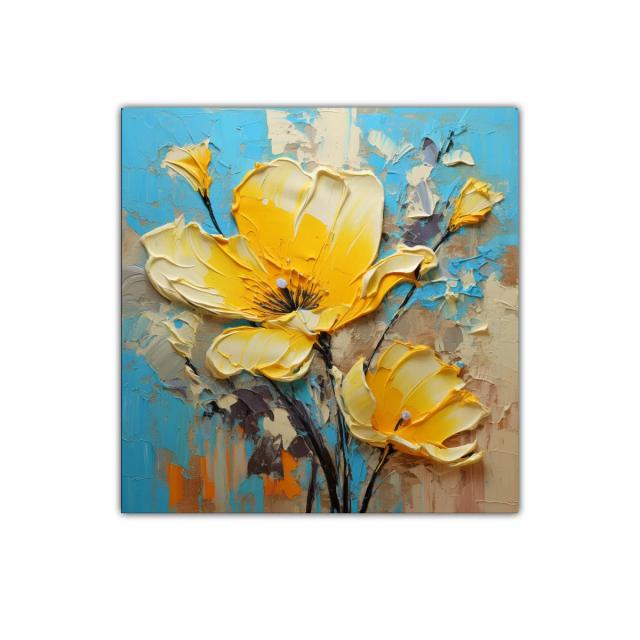 Cuadro decorativo con flores amarillas vibrantes y fondo azul