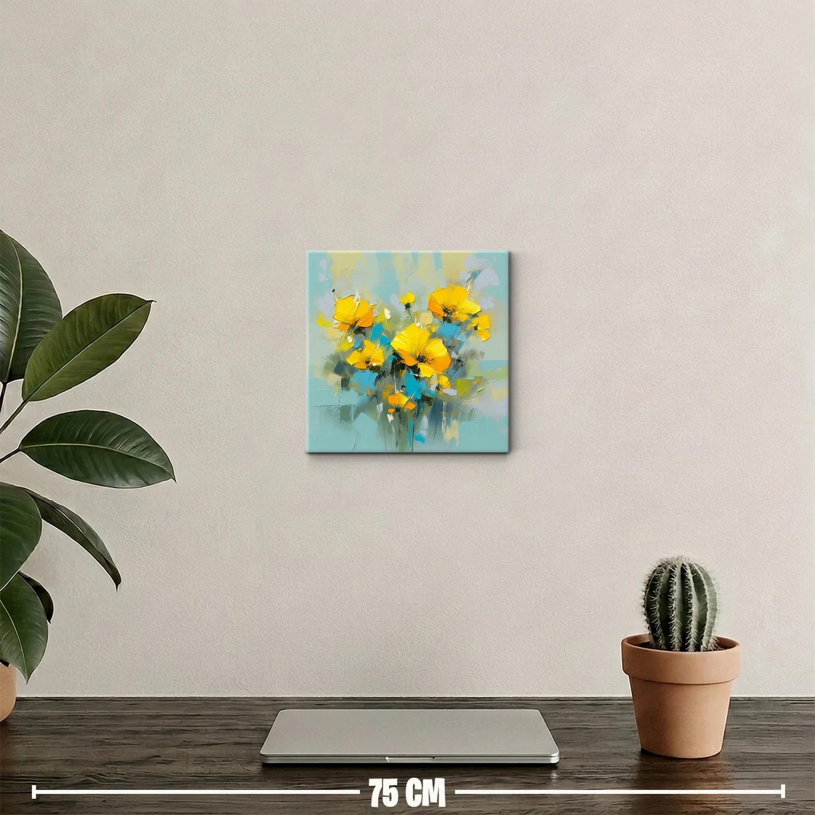 Cuadro floral vibrante con tonos amarillos y azules — miniatura 2