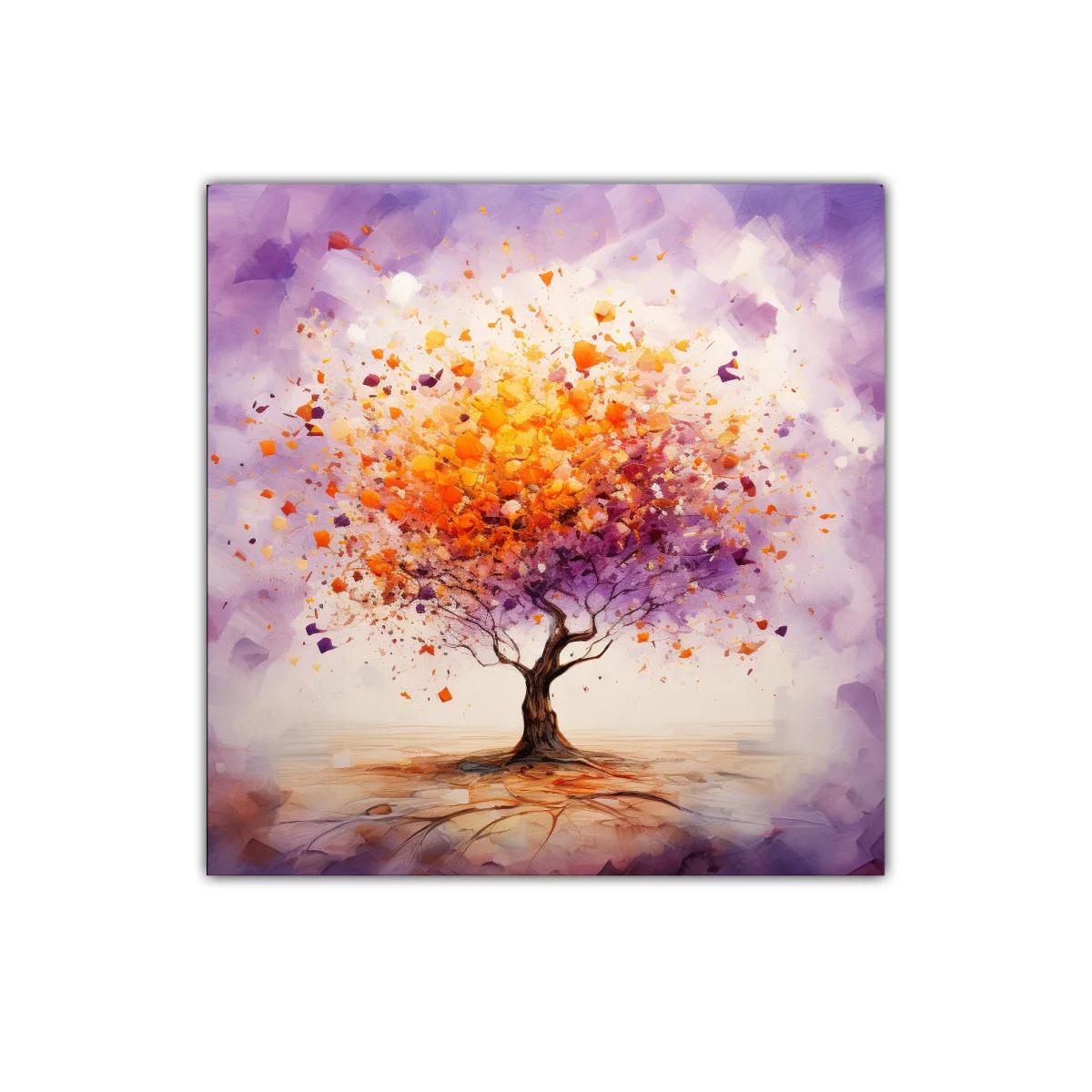 Árbol vibrante con explosión de hojas en tonos cálidos y morados — imagen principal