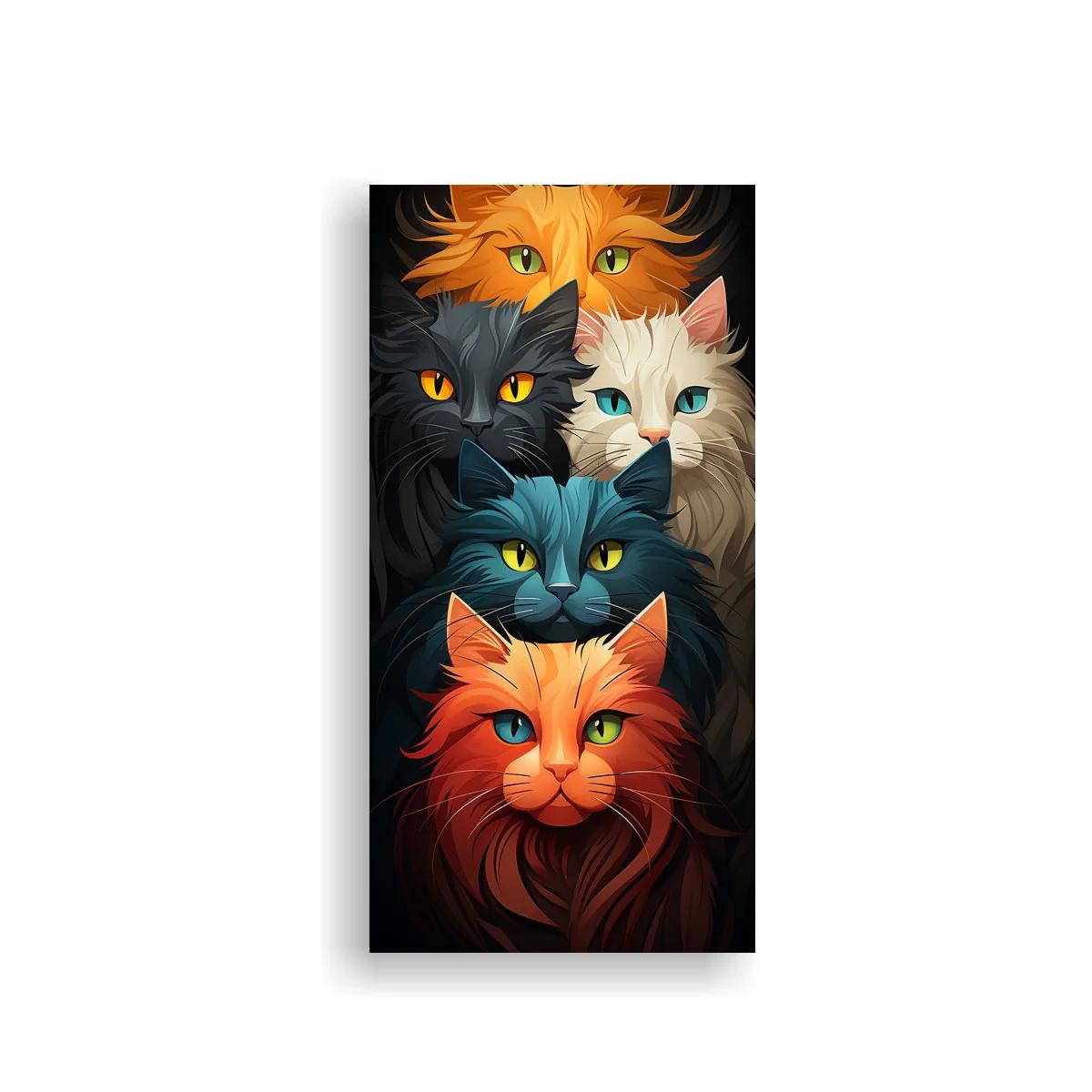 Cuadro grupo de gatos de colores con ojos intensos