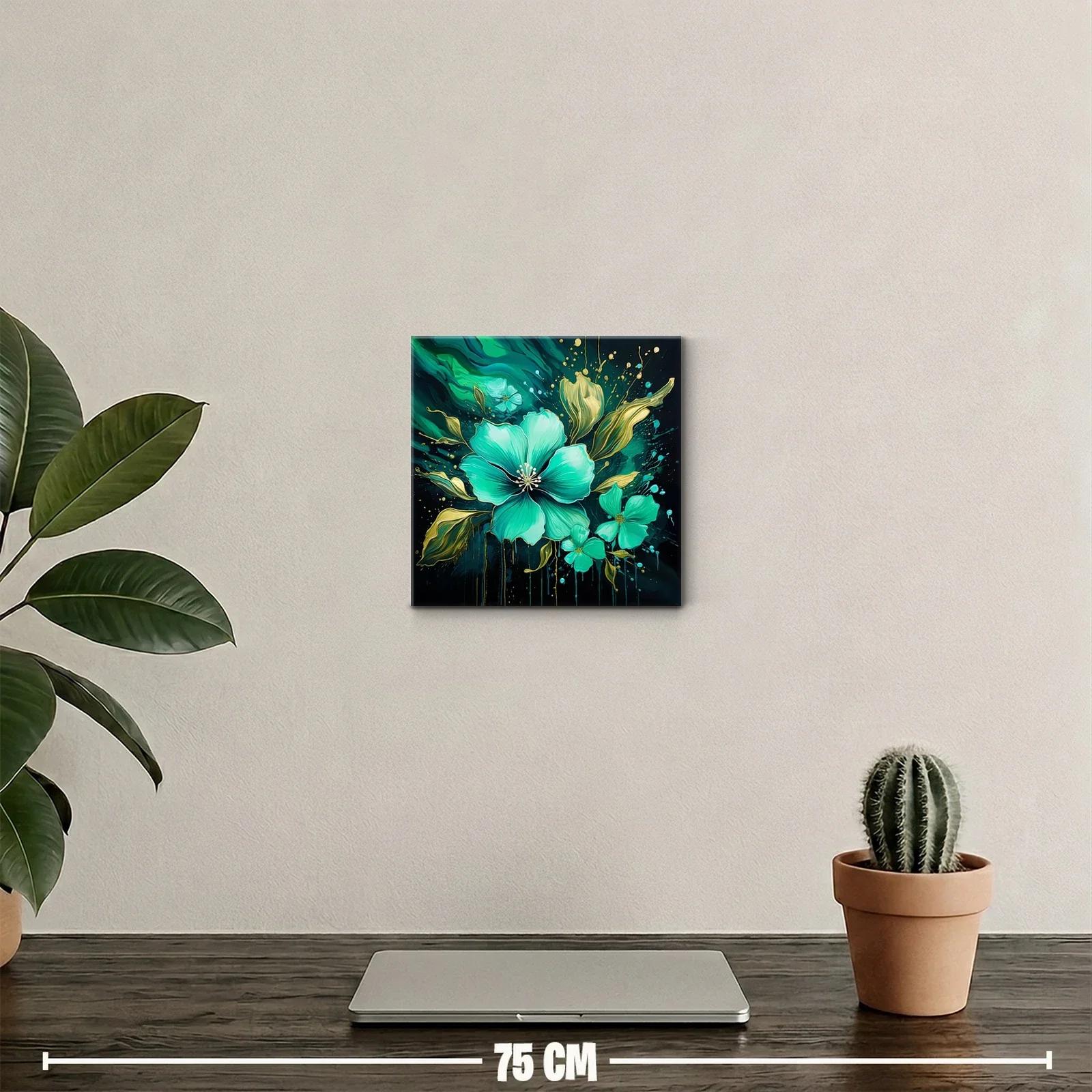 Flores turquesa con detalles dorados en fondo oscuro — miniatura 2