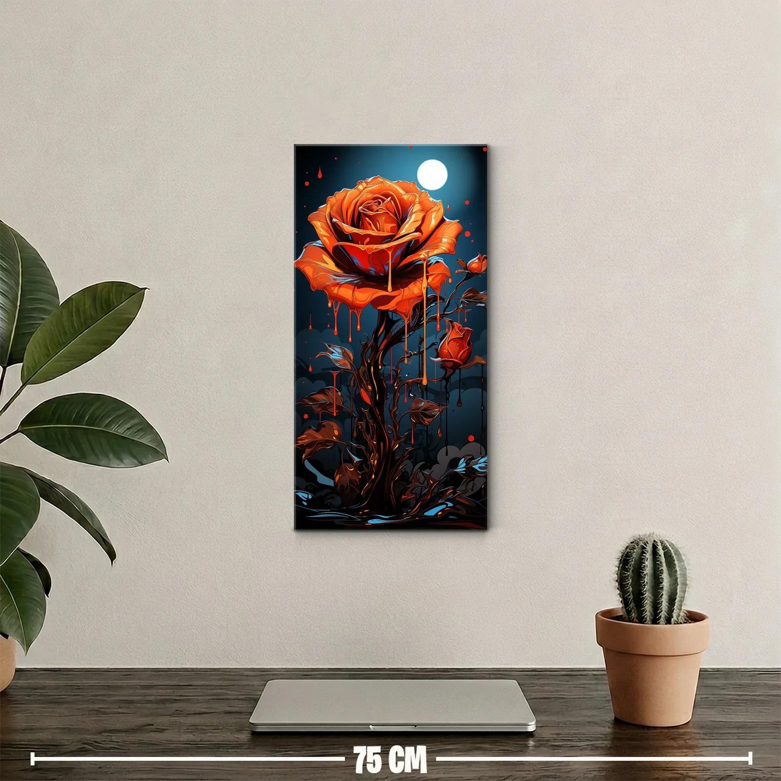 Cuadro rosa roja con luna brillante y goteos surrealistas — miniatura 2