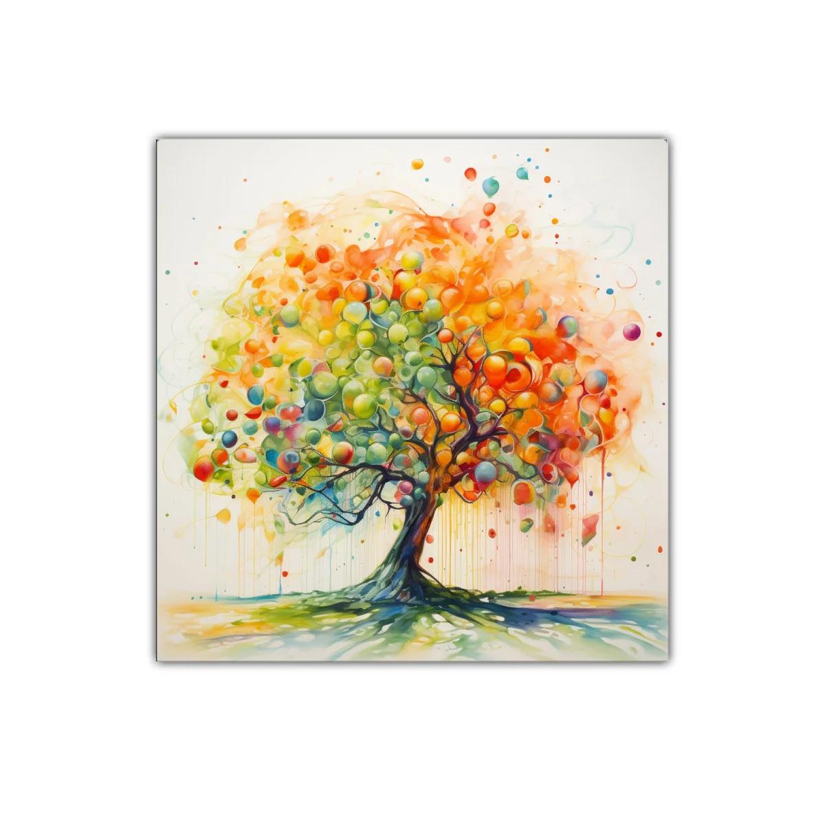 Árbol colorido con esfera vibrante y esencia vital
