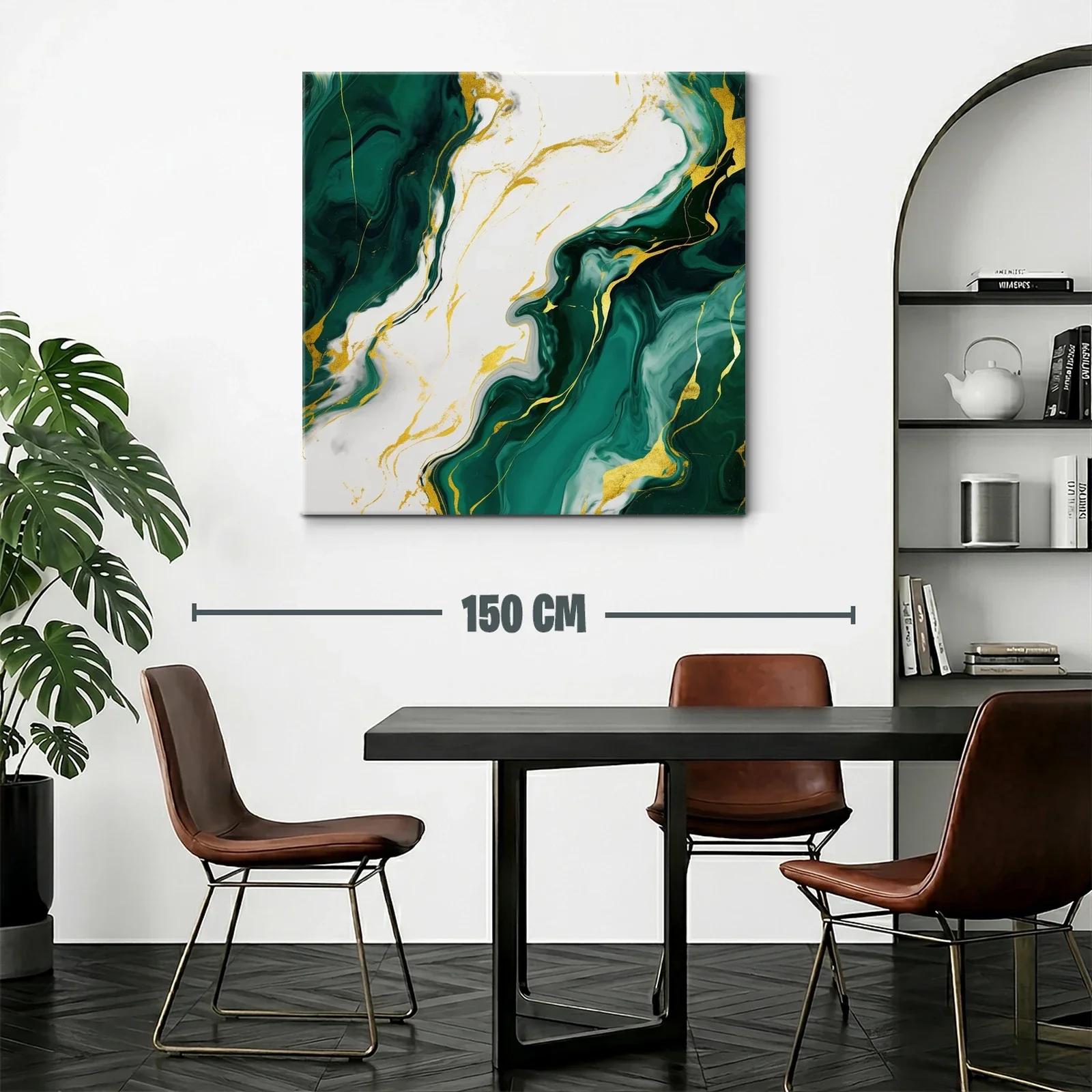 Cuadro abstracto con tonos verdes y detalles dorados — miniatura 2