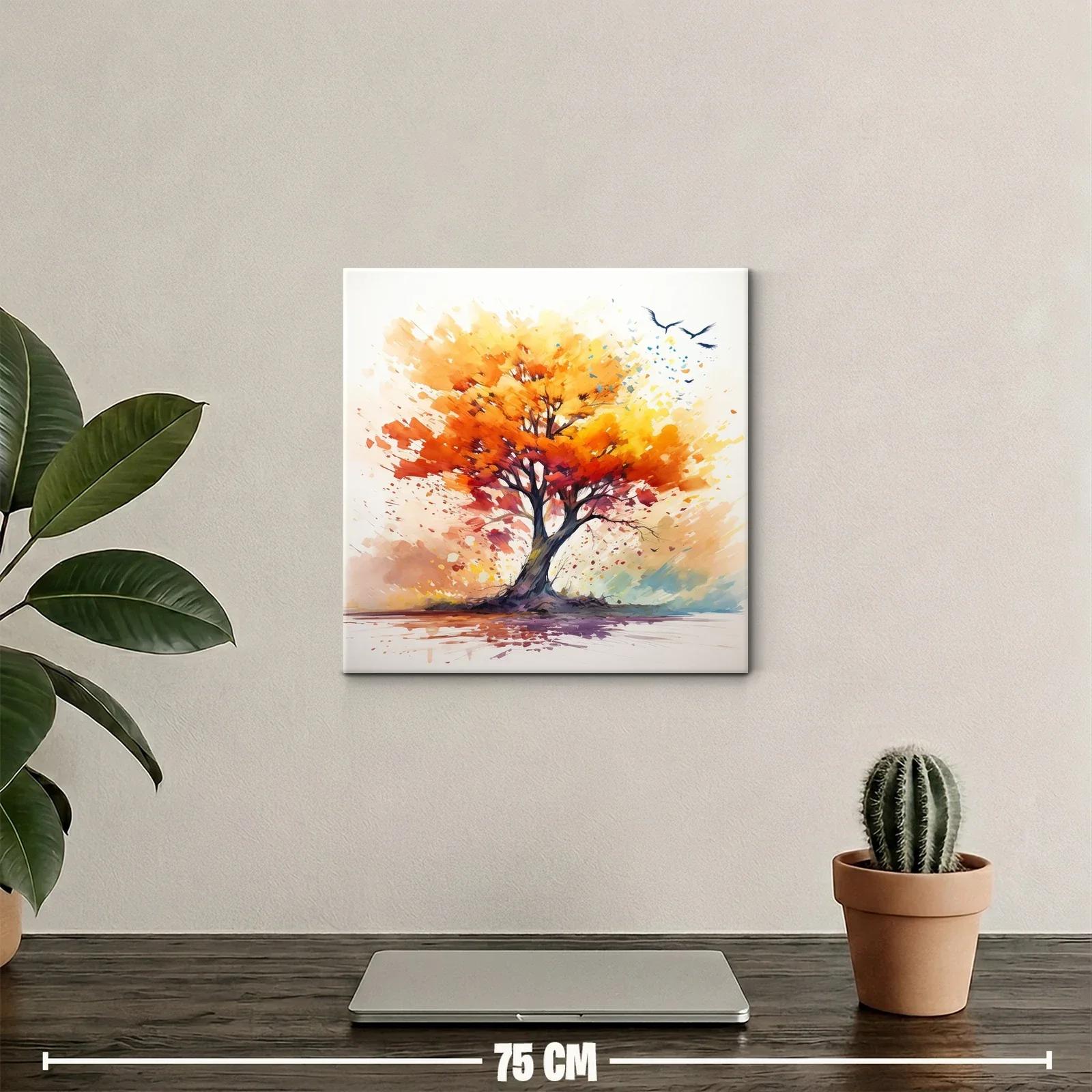 Árbol vibrante con tonos cálidos y vuelo de aves — miniatura 2