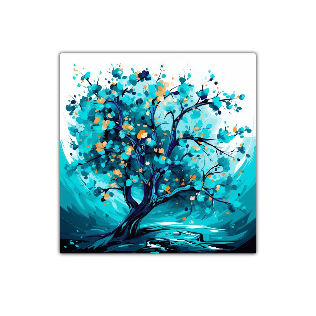 Árbol vibrante en tonos turquesa y azul profundo