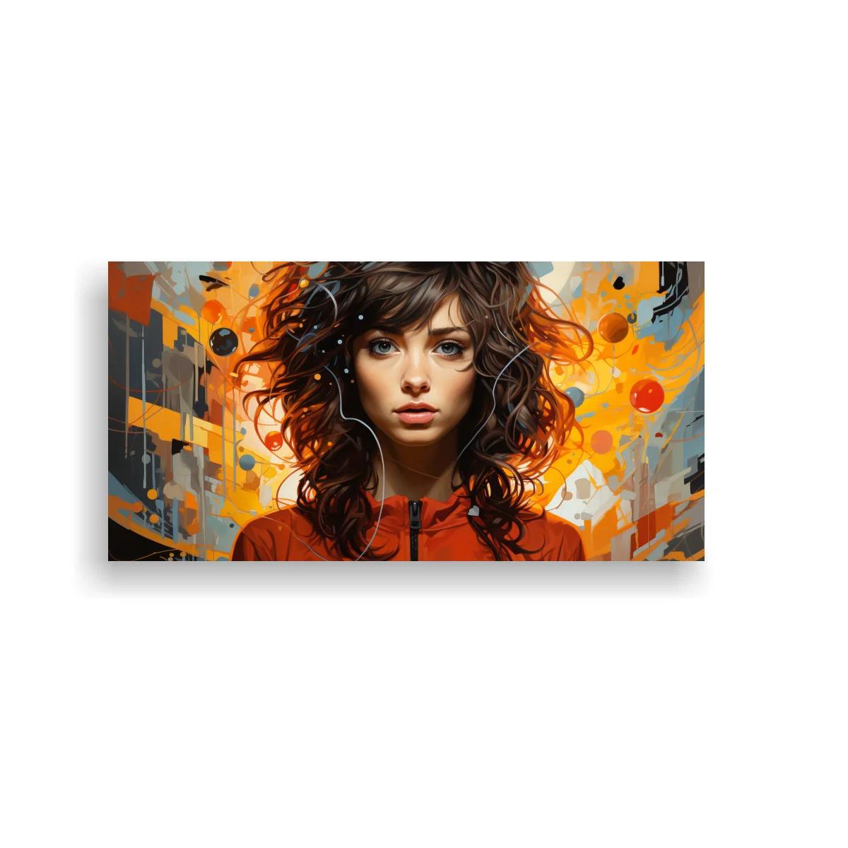 Cuadro retrato de mujer joven con chaqueta naranja — imagen principal