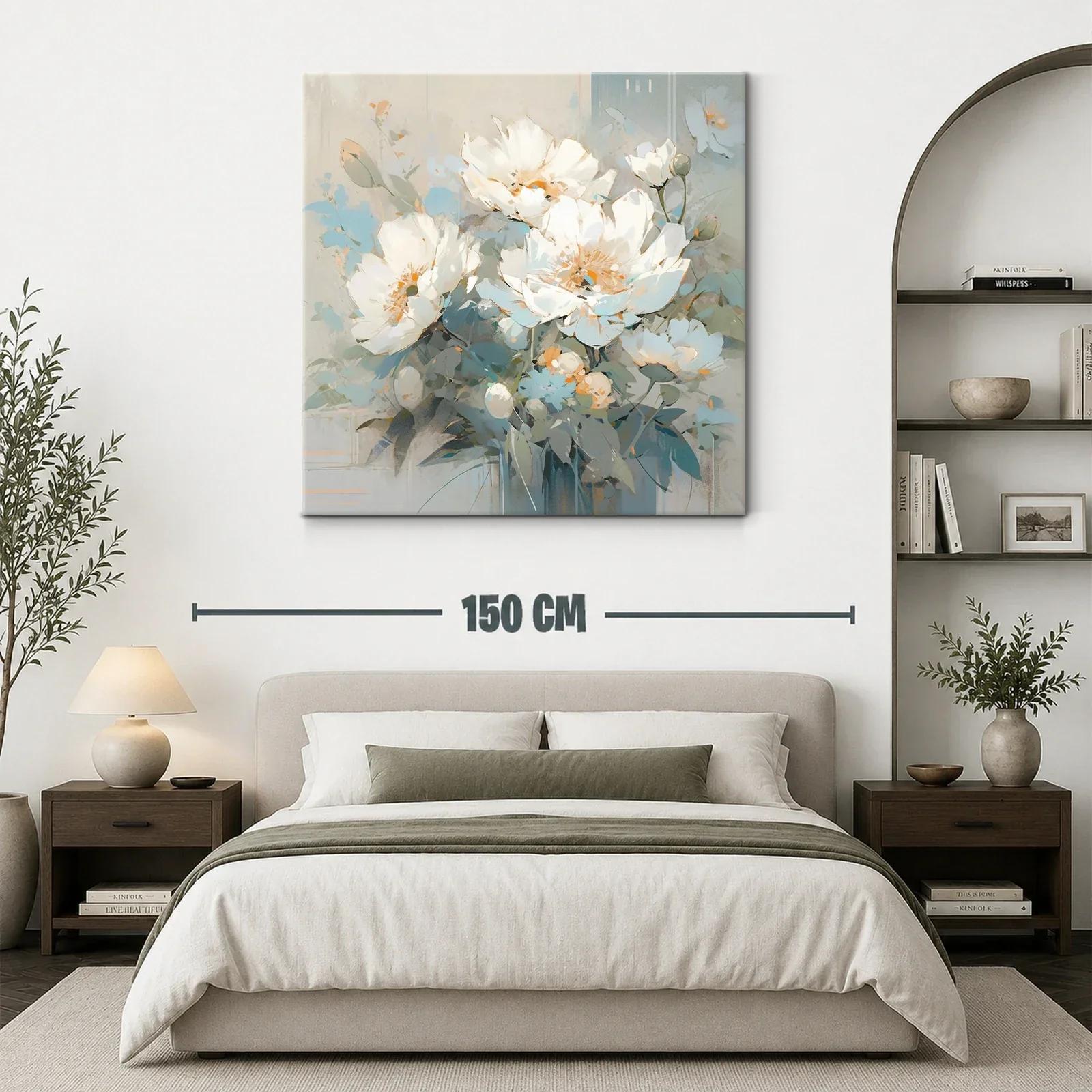 Cuadro con flores blancas y tonos suaves azules y beige — miniatura 3