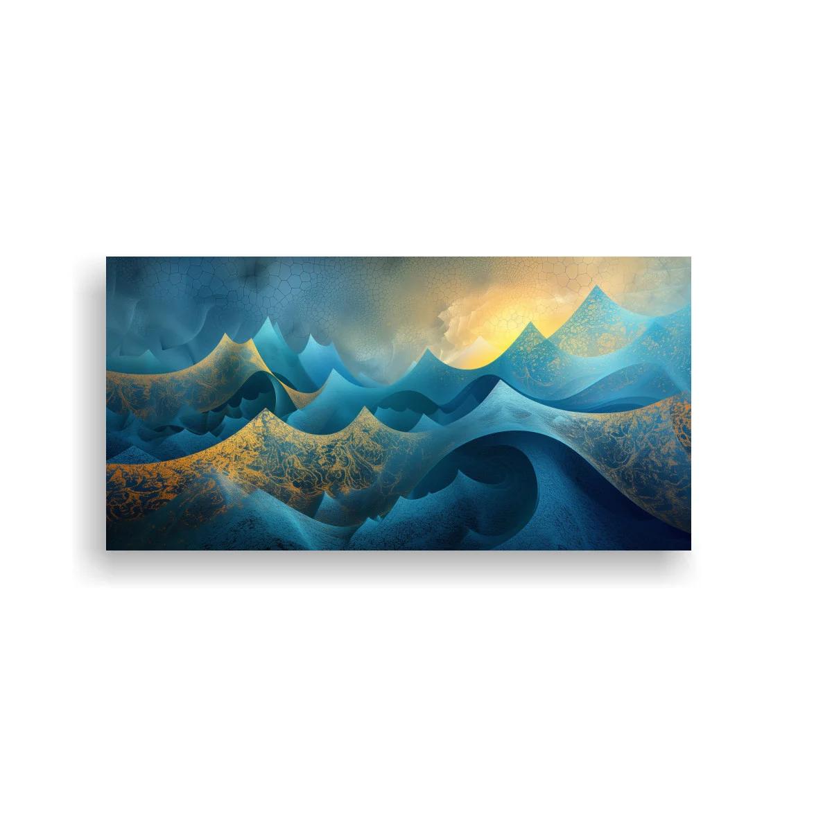 Cuadro olas del mar con texturas moteadas doradas