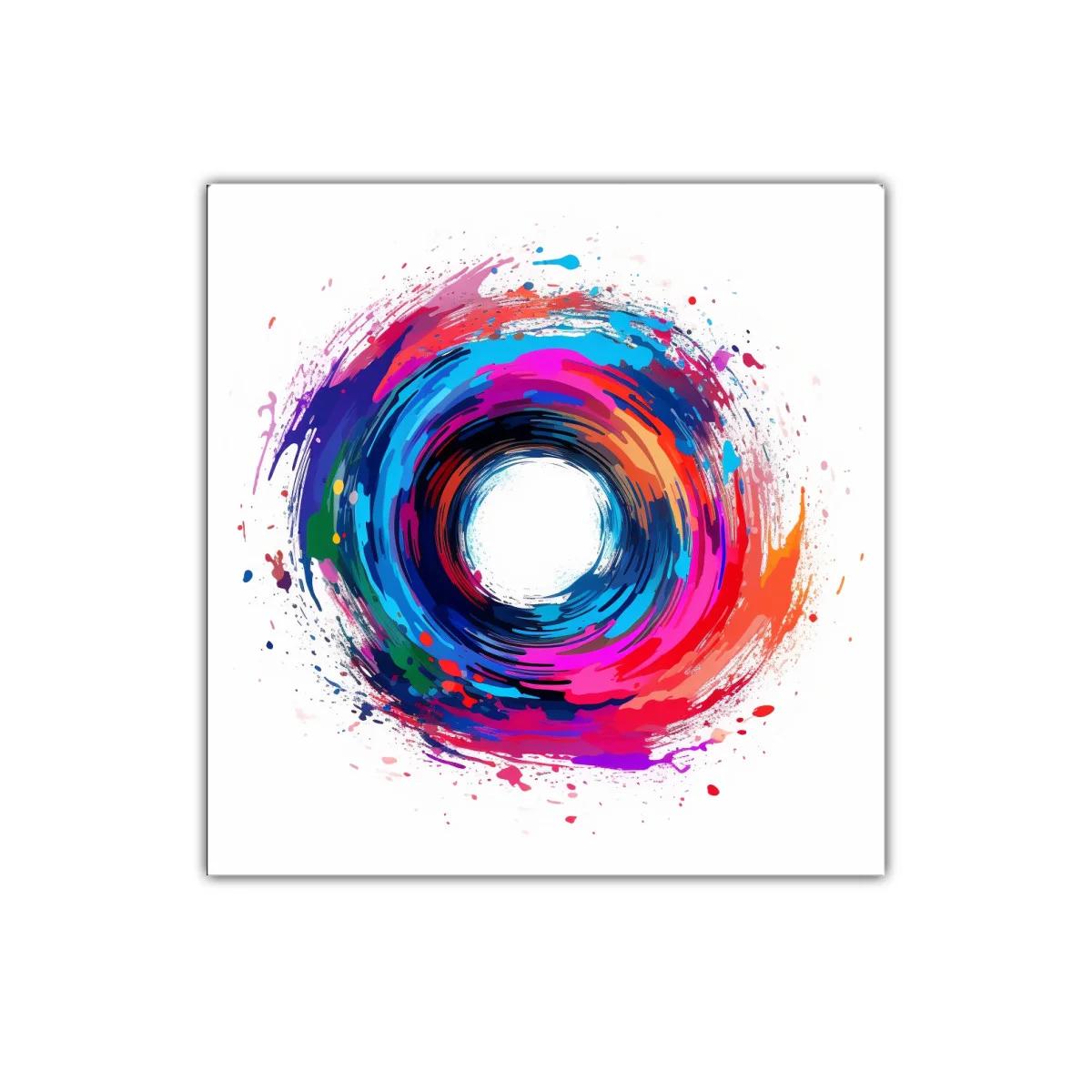 Cuadro circular vibrante con explosión de colores vivos